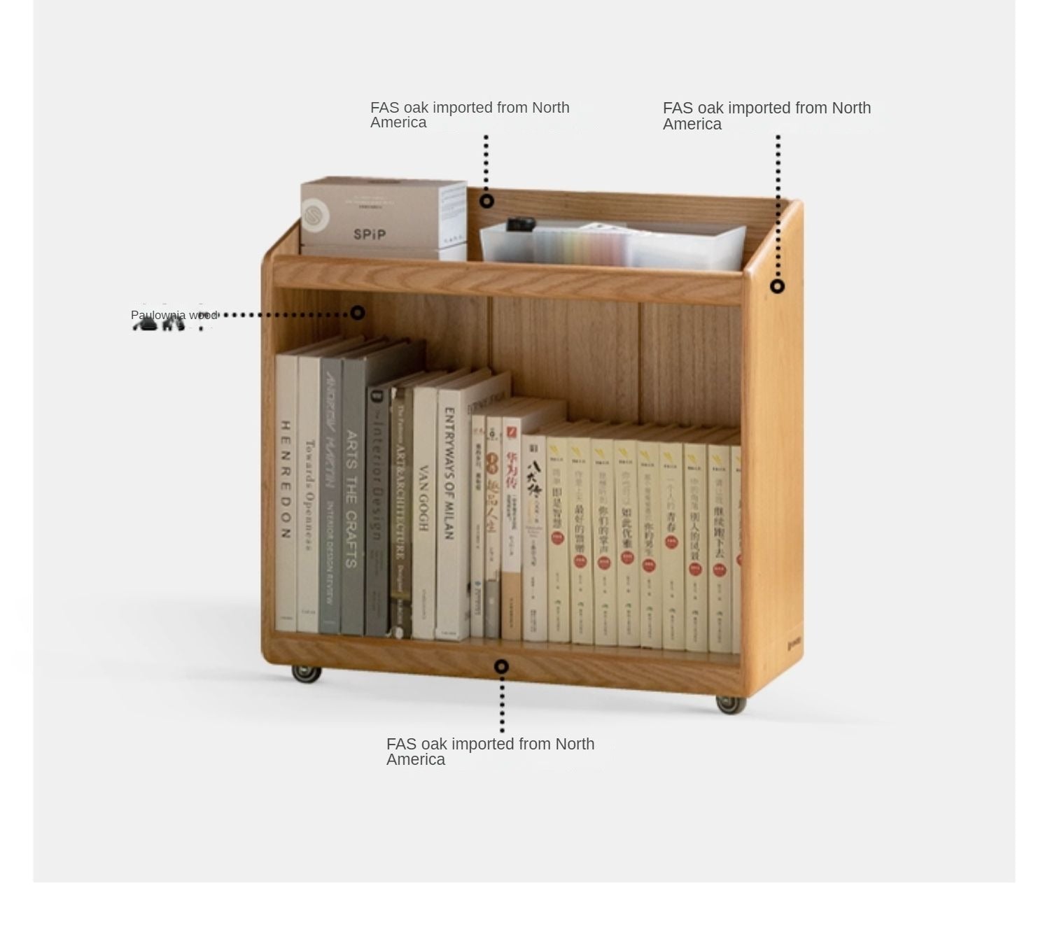 Solid Oak Wood Under Table Bookshelf - Movable Storage Shelf for Books, Toys & Decor - Perfect for Living Room, Bedroom & Office Organization