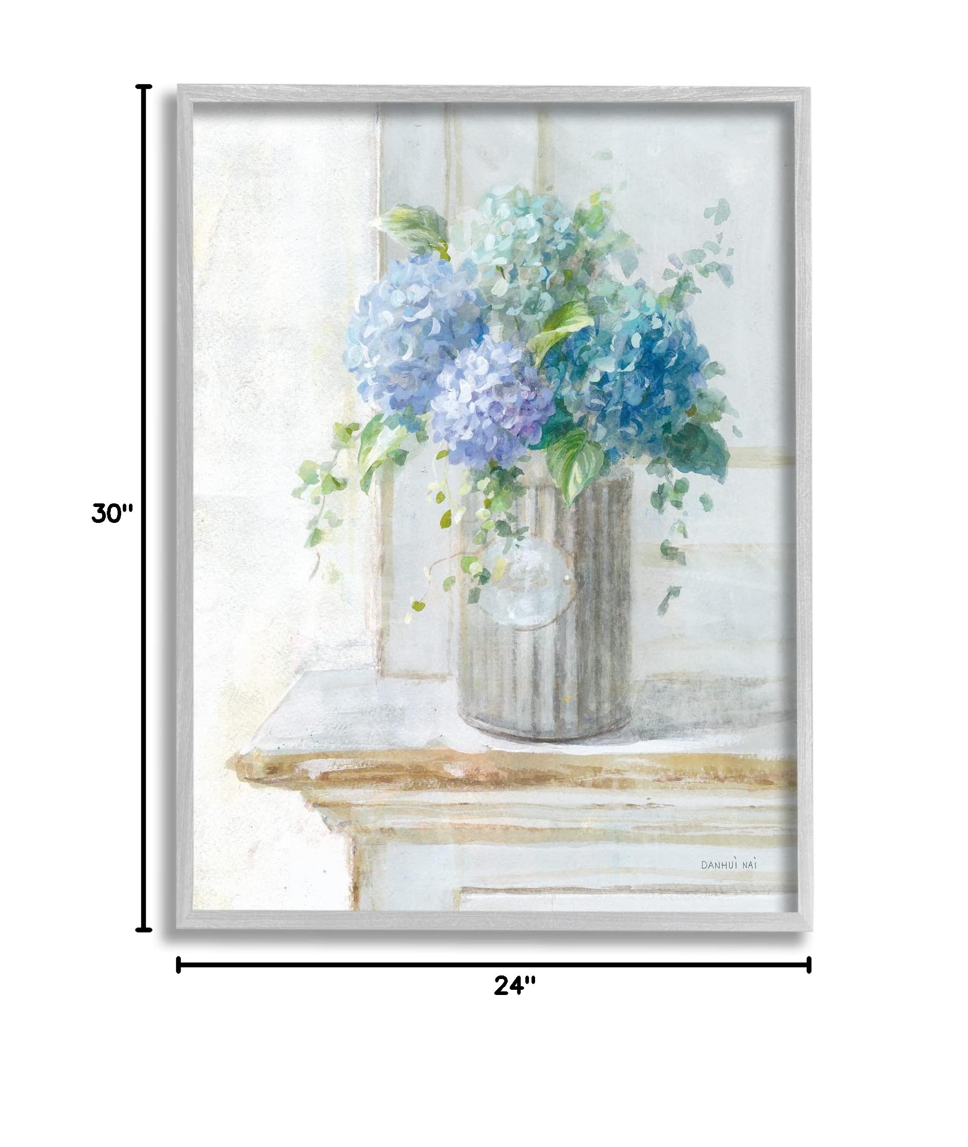 Stupell Industries Blue Hydrangea Bouquet Floral Painting in Grey Frame - Country Milk Tin Wall Art Decor 24