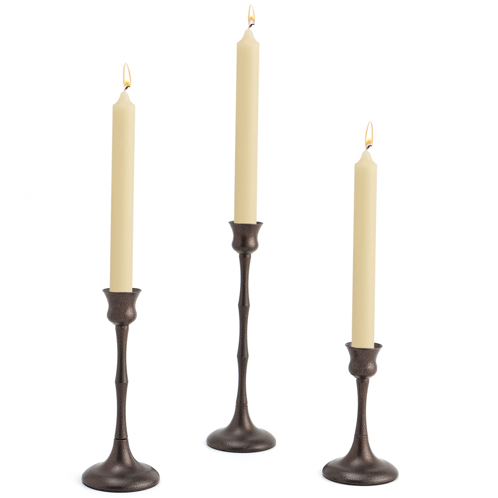 3-Pack Metal Candlestick Holders Set - Elegant Taper Candle Stand for Table Centerpiece, Fireplace Mantel & Holiday Decor - Perfect Wedding, Thanksgiving, Christmas & Housewarming Gift - Ideal for Romantic Dinners, Cozy Evenings & Festive Celebrations