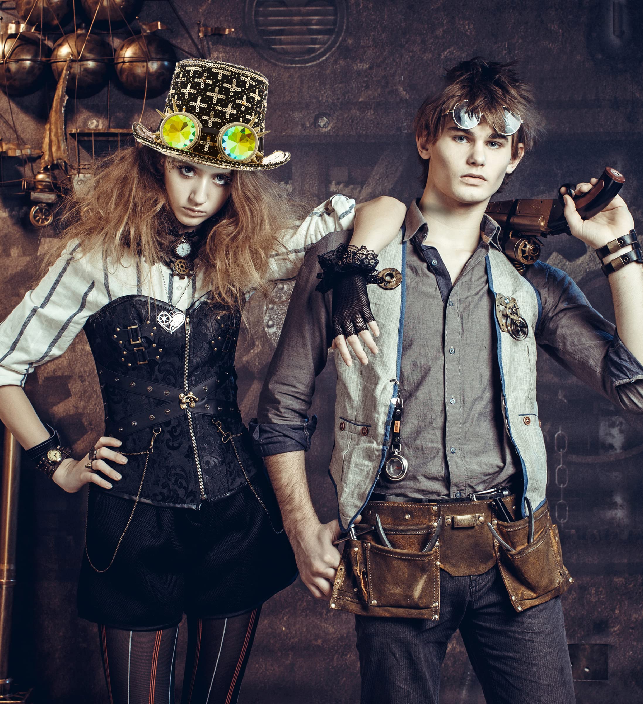 Steampunk Hat with Gold Paillettes & Goggles - Victorian Cosplay Costume Accessory for Halloween Parties, LARP Events, and Gothic Fashion