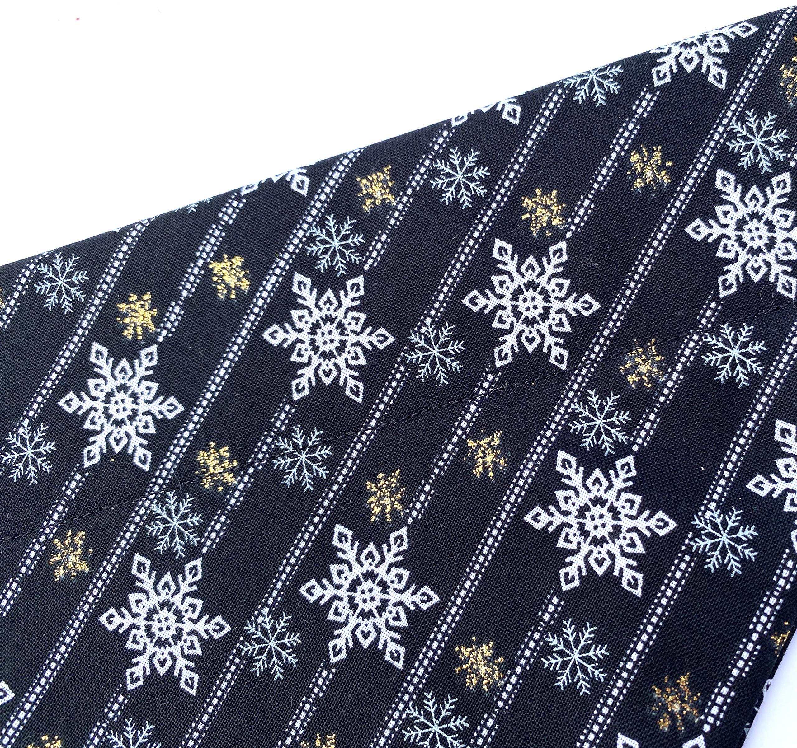 Dog Bandana - Slip Over the Collar Bib with Black, Gold & Silver Snowflake Design - Perfect Pet Gift for Christmas, Holidays & Special Occasions