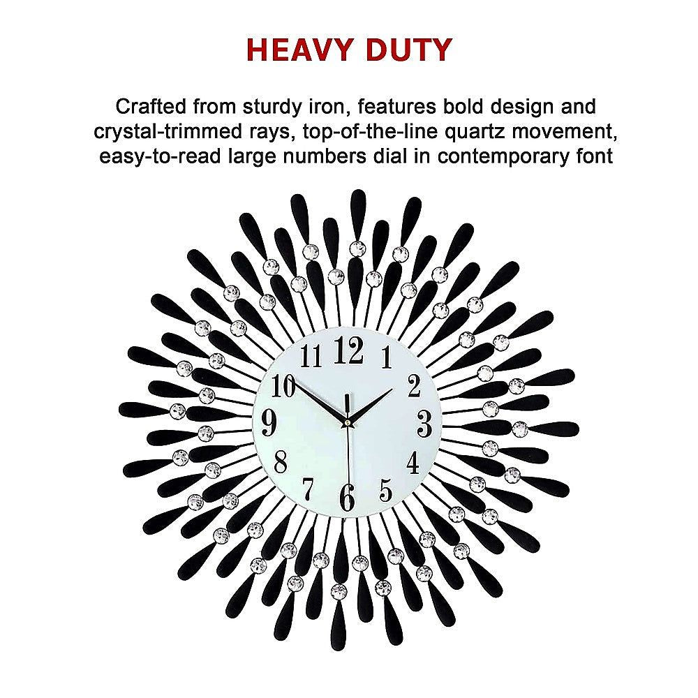 Large Modern 3D Crystal Wall Clock - Luxury Metal Round Home Decor for Living Room, Bedroom & Office | Elegant Timepiece for Home & Office Spaces