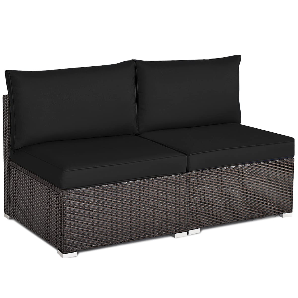 Tangkula 2-Piece Outdoor Wicker Armless Sofa Set with Thick Cushions - Patio Rattan Sectional Furniture for Garden, Balcony & Poolside (Brown) | Perfect for Relaxing, Entertaining & Sunbathing