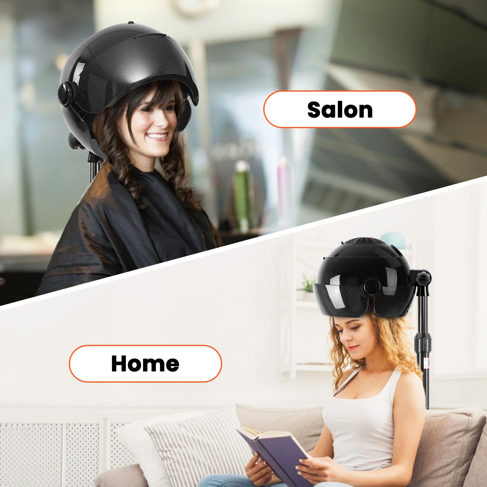 Professional Hooded Hair Dryer with Digital Display & Touch Controls - 3 Temperature Settings, Wheels for Easy Mobility - Salon & Home Use (Black) | Perfect for Hair Styling, Drying & Treatments in Salons or At Home