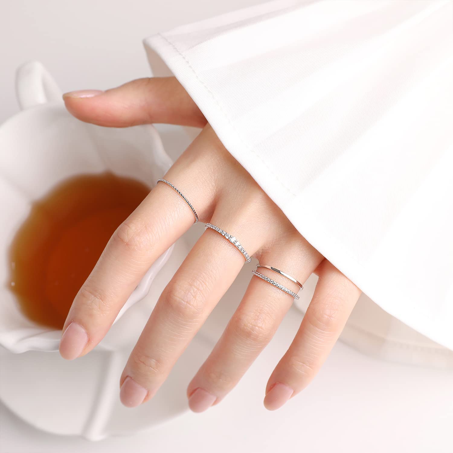 4-Piece Stackable Silver & Gold Ultra Thin Rings Set for Women - Dainty Minimalist Delicate Diamond Stacking Rings (Gold, Size 8.5) | Perfect for Layering, Everyday Wear & Special Occasions