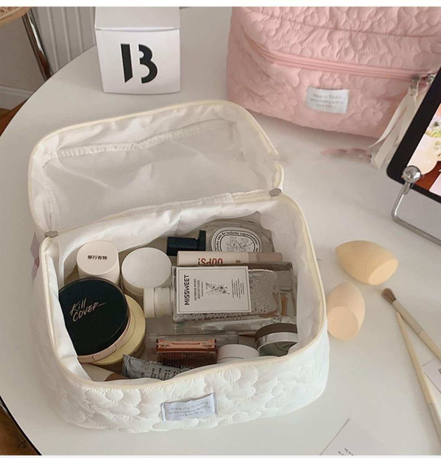 Large Capacity Soft Makeup Bag for Travel - Waterproof Cosmetic Organizer Pouch for Women, Teens & Girls | Perfect for Vacation, Gym & Daily Use (White)