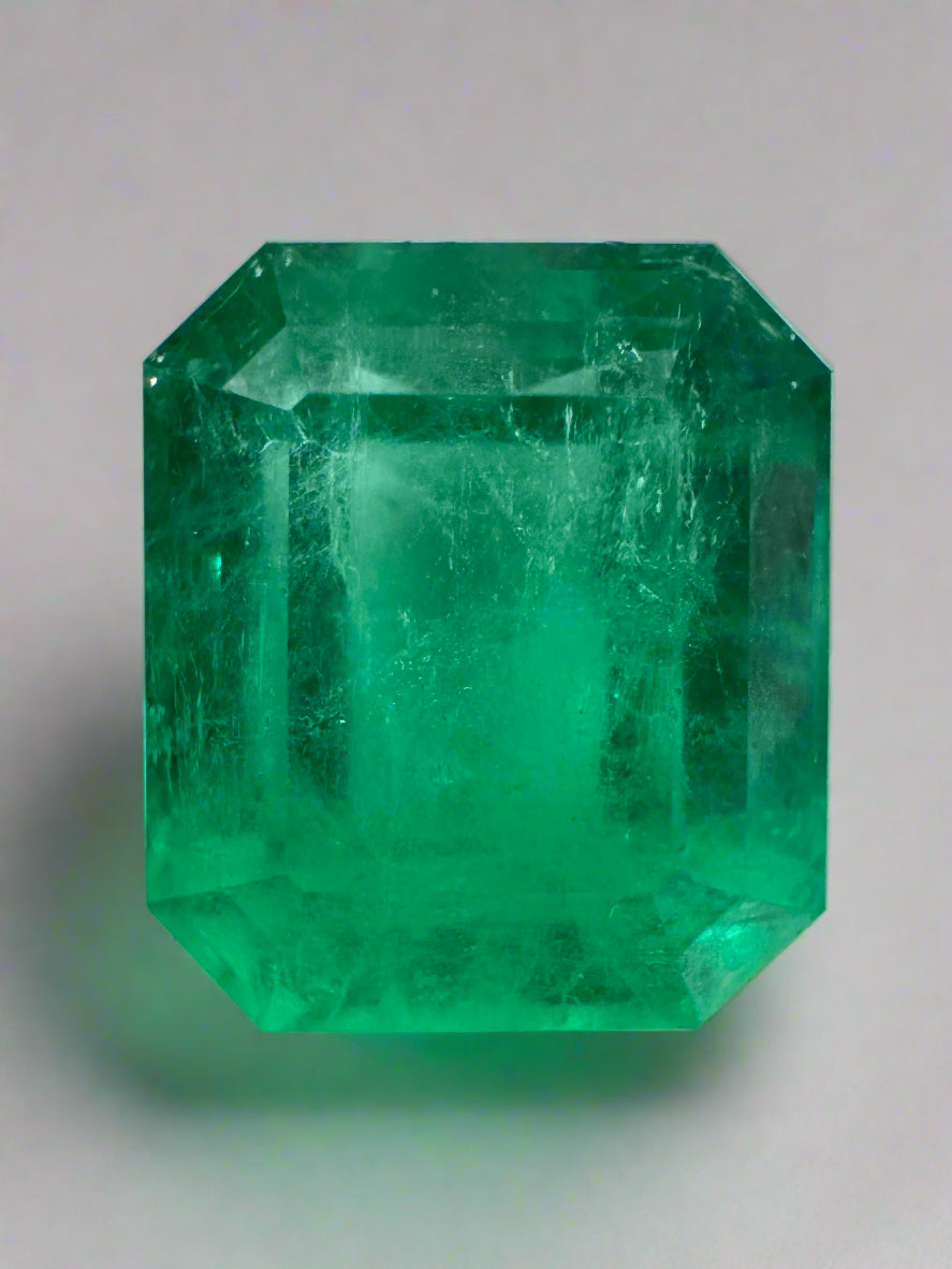 8.98 Carat 13x11mm Vivid Green Loose Colombian Emerald Gemstone - Emerald Cut for Jewelry Making, Engagement Rings & Luxury Gifts