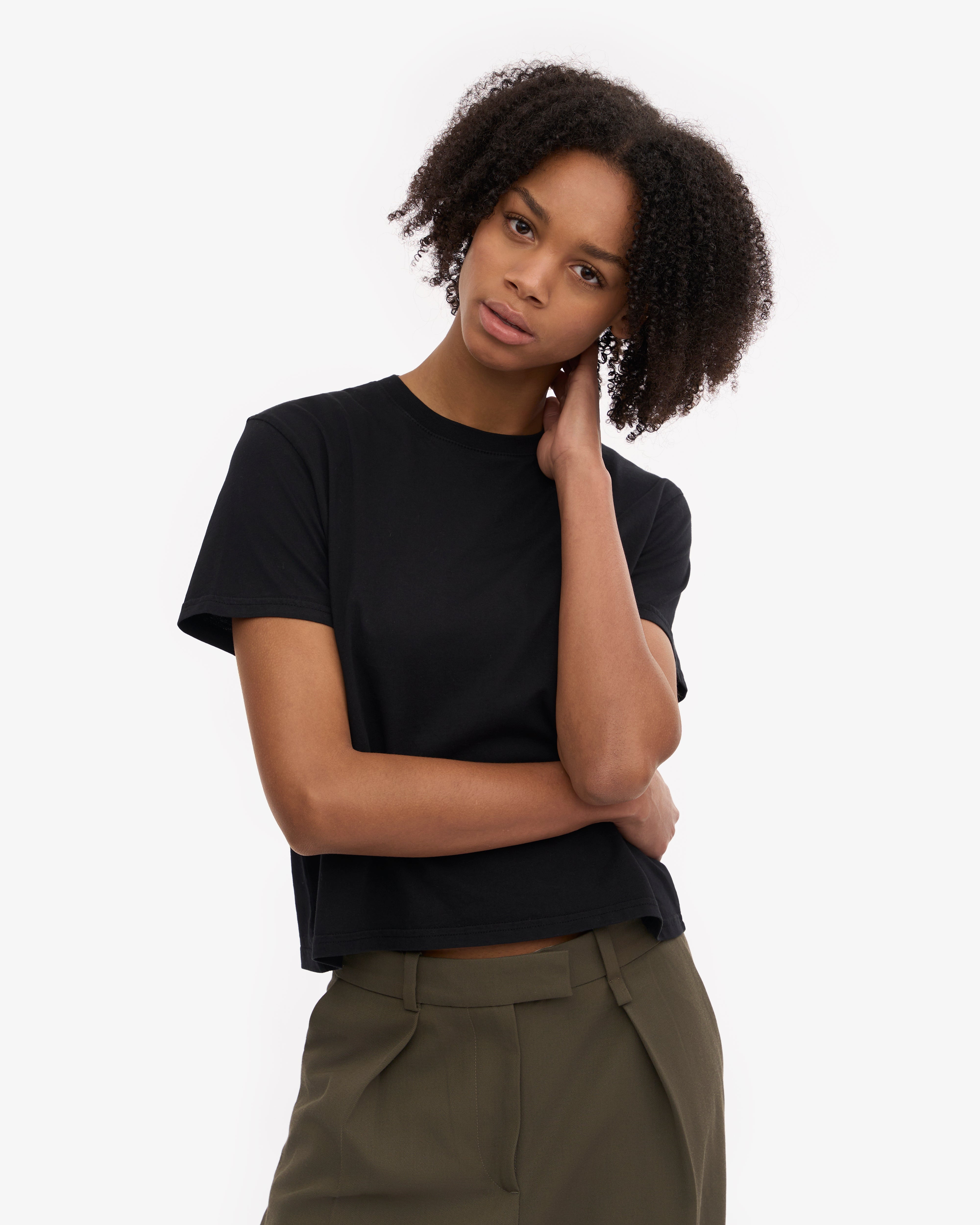Organic Boxy Crop Tee - Deep Black | Women's Casual Short Sleeve T-Shirt | Perfect for Yoga, Streetwear & Everyday Comfort
