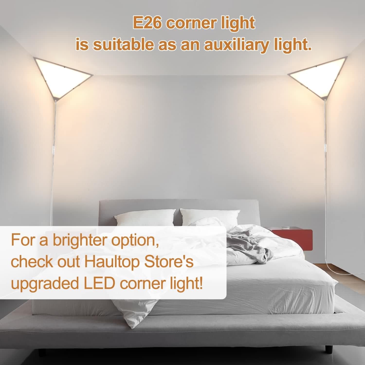 2 Pack Modern Plug-in Corner Lights with Switch - E26 Socket Wall Lamps for Living Room & Bedroom - Overhead Lighting Solution (Bulb Not Included) - Perfect for Reading Nooks, Hallways & Cozy Spaces