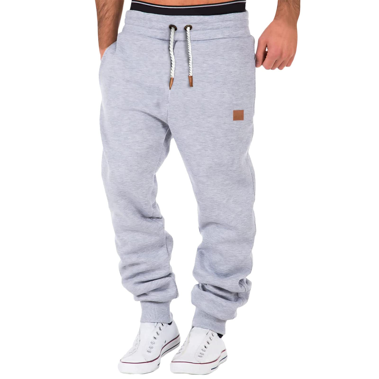 XUETON Men's Slim Fit Fleece Sweatpants - Tapered Leg Gym Running Workout Pants with Drawstring & Pockets (Grey, X-Large) - Perfect for Jogging, Yoga, Lounge & Casual Wear