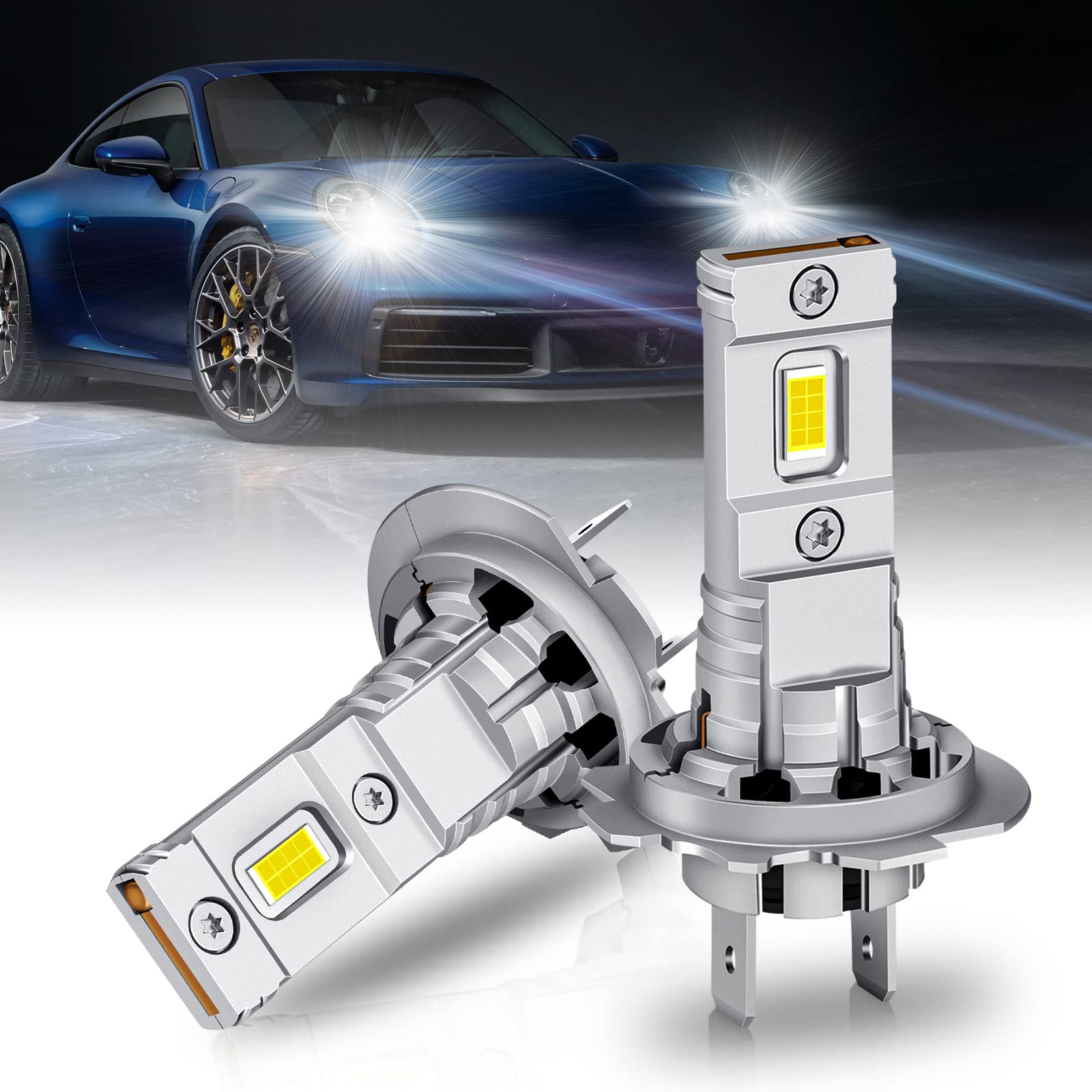 OPPBUY H7 LED Headlight Bulbs - Super Bright 12000LM 72W 6500K Cool White, 1:1 Mini Size with Fan, Plug & Play No Adapter Needed, 99% Canbus Ready for Halogen Replacement (2 Pack) - Perfect for Night Driving, Off-Roading & Enhanced Visibility