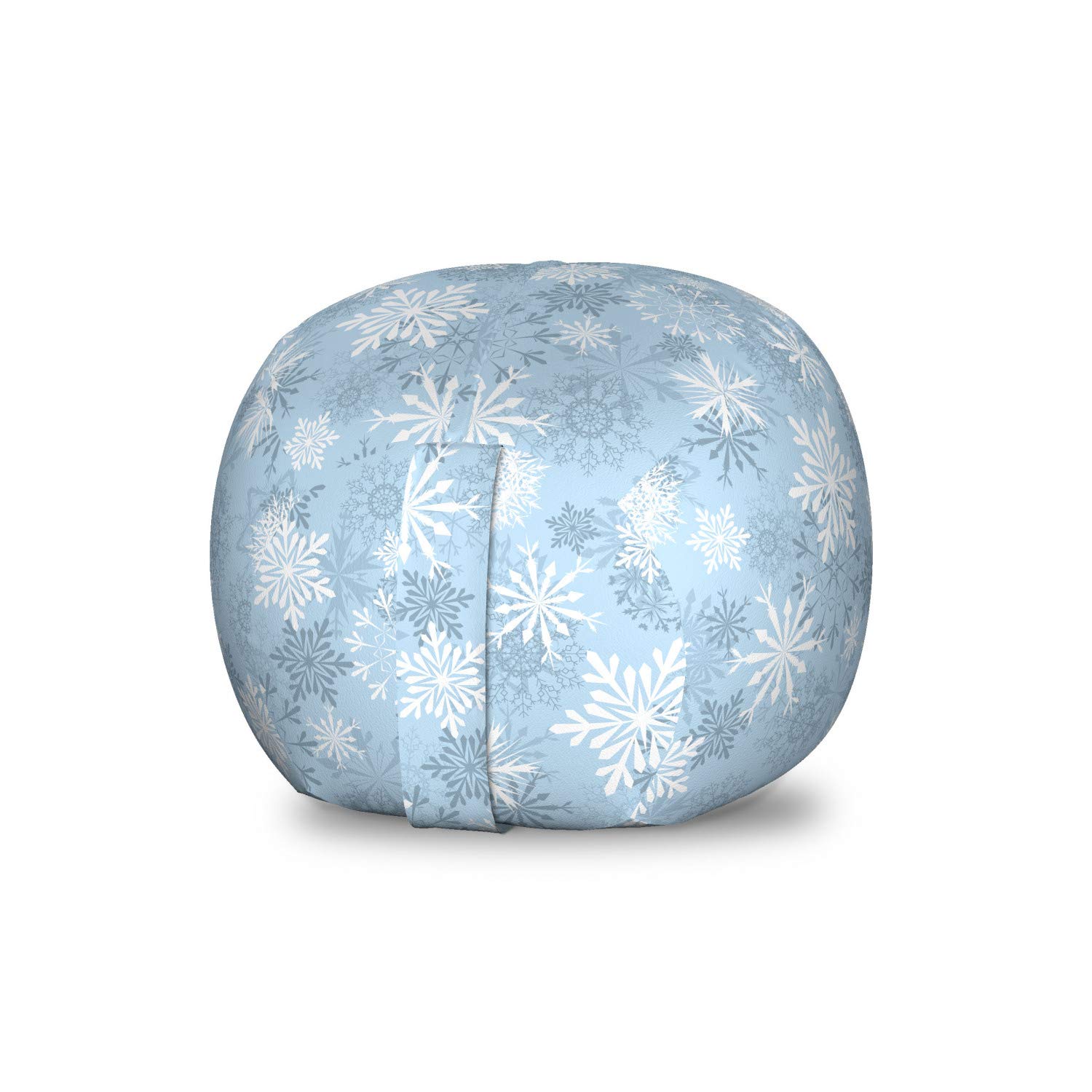 Lunarable Snowflake Storage Toy Bag Chair - Christmas Themed Snowflake Pattern, Washable Stuffed Animal Organizer, Small Size Slate Blue - Perfect for Kids' Room, Playroom & Holiday Decor