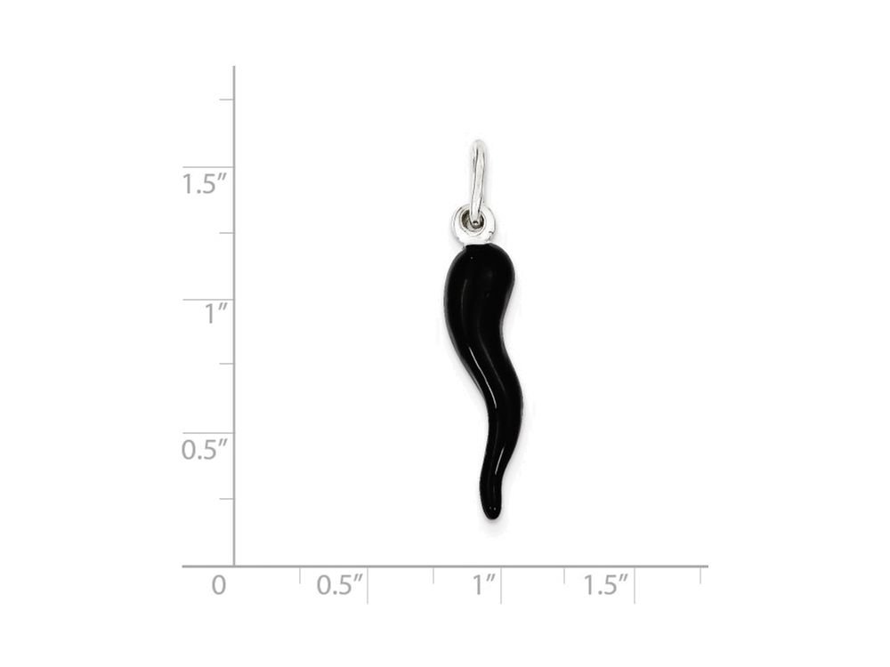 Sterling Silver Black Enamel Italian Horn Pendant Necklace with Chain - Lucky Charm Jewelry for Men & Women - Perfect for Gifts, Everyday Wear, and Protection Against Evil Eye