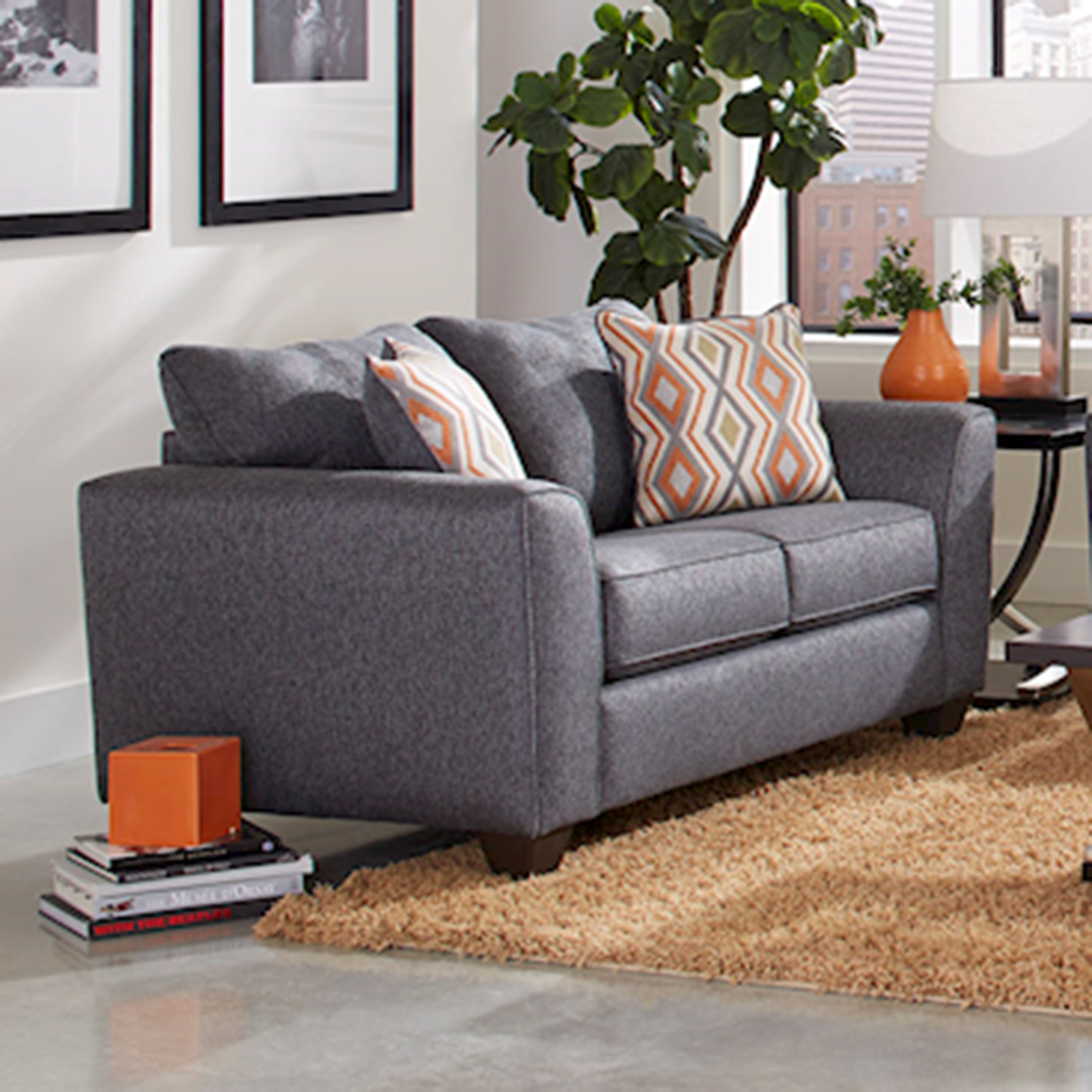 Kanta Modern Fabric Pillow Back Loveseat Sofa - Graphite Gray | Comfortable Small Couch for Living Room, Apartment & Office