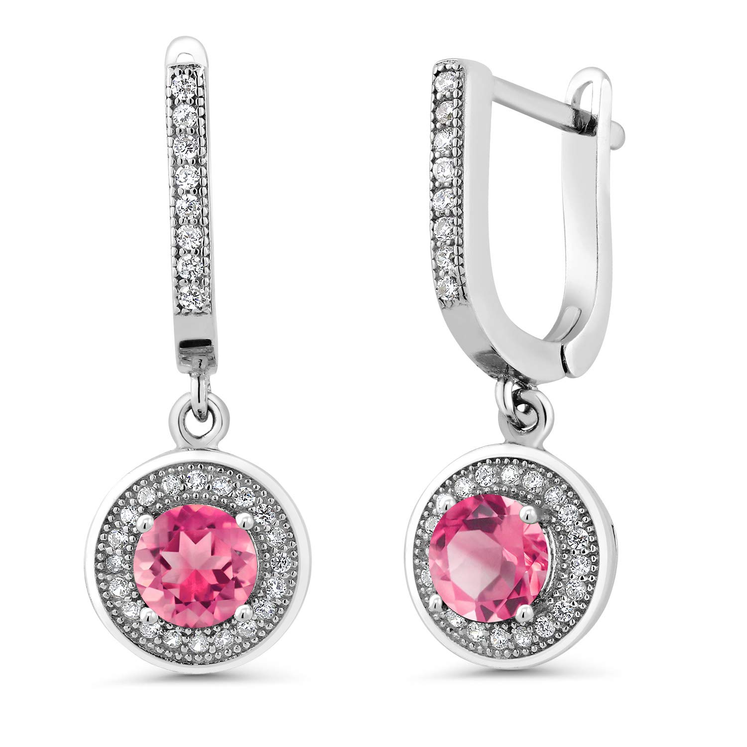 3.72 Ct Round Pink Mystic Topaz Sterling Silver Earrings for Women - Genuine 925 Silver Gemstone Jewelry - Perfect for Weddings, Parties & Special Occasions