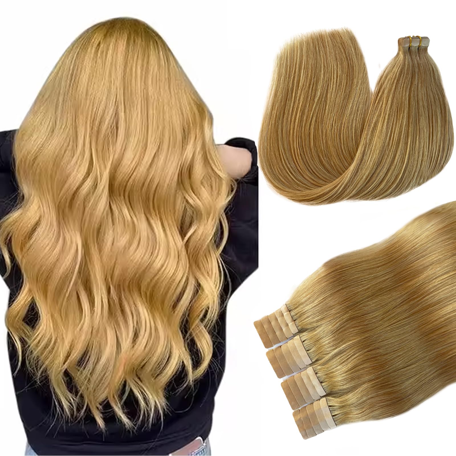 20pcs 70g Strawberry Blonde Tape-in Human Hair Extensions - 24 Inch Silky Straight Real Hair Weft for Seamless Blending & Styling | Perfect for Daily Wear, Parties & Special Occasions