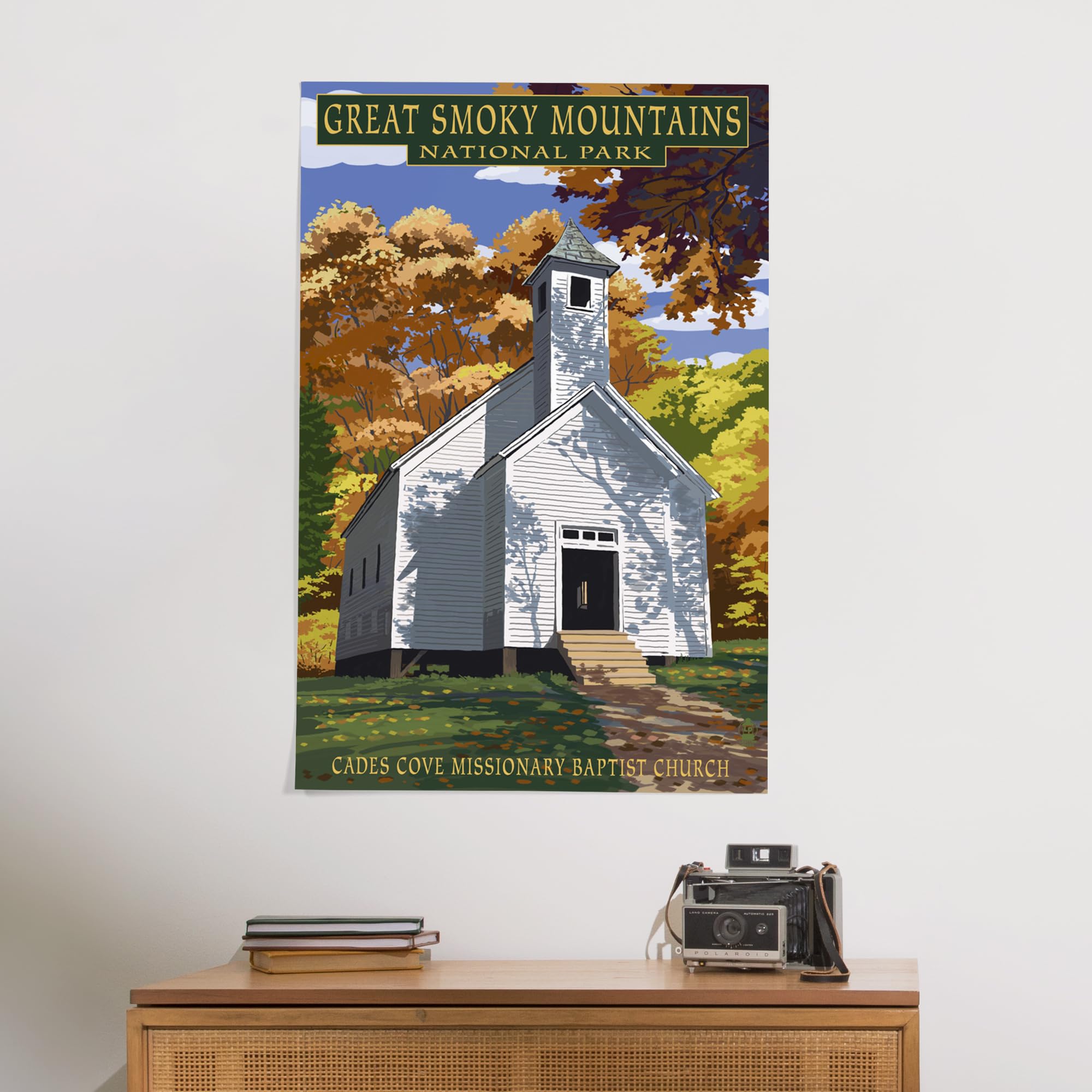 Lantern Press 24x36 Inch Giclee Art Print - Great Smoky Mountains National Park Landscape Wall Decor - Tennessee Cades Cove Baptist Church Painting - Perfect for Living Room, Bedroom & Office Decor