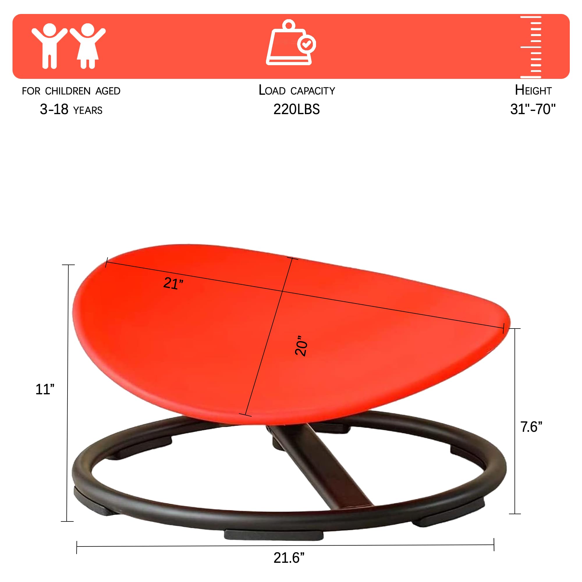**Autism Sensory Swivel Chair for Kids - Spinning Chair for Toddlers with Non-Slip Metal Base, Improves Body Coordination & Focus - Red (Perfect for Therapy, Classroom & Home Use)**