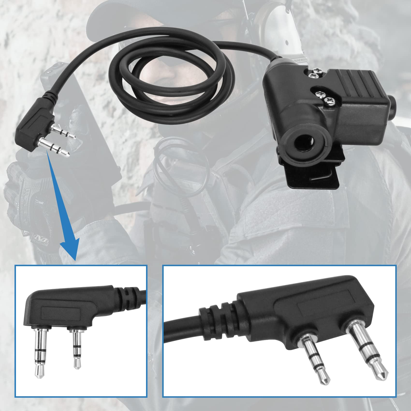U94 PTT Adapter K-Plug 2 Pin Civilian Version for Airsoft Tactical Headset - Compatible with UV5R Radio & Military Communication - Perfect for Airsoft Games, Tactical Training & Outdoor Adventures