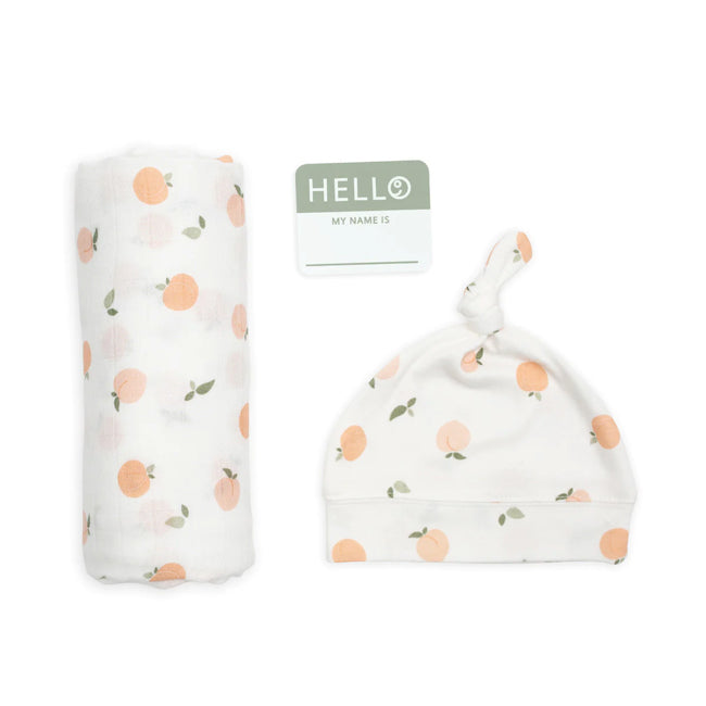 Lulujo Hello World Baby Blanket & Knotted Hat Set - Soft & Cozy Newborn Gift for Boys & Girls - Perfect for Photo Shoots, Swaddling & Nursery Decor