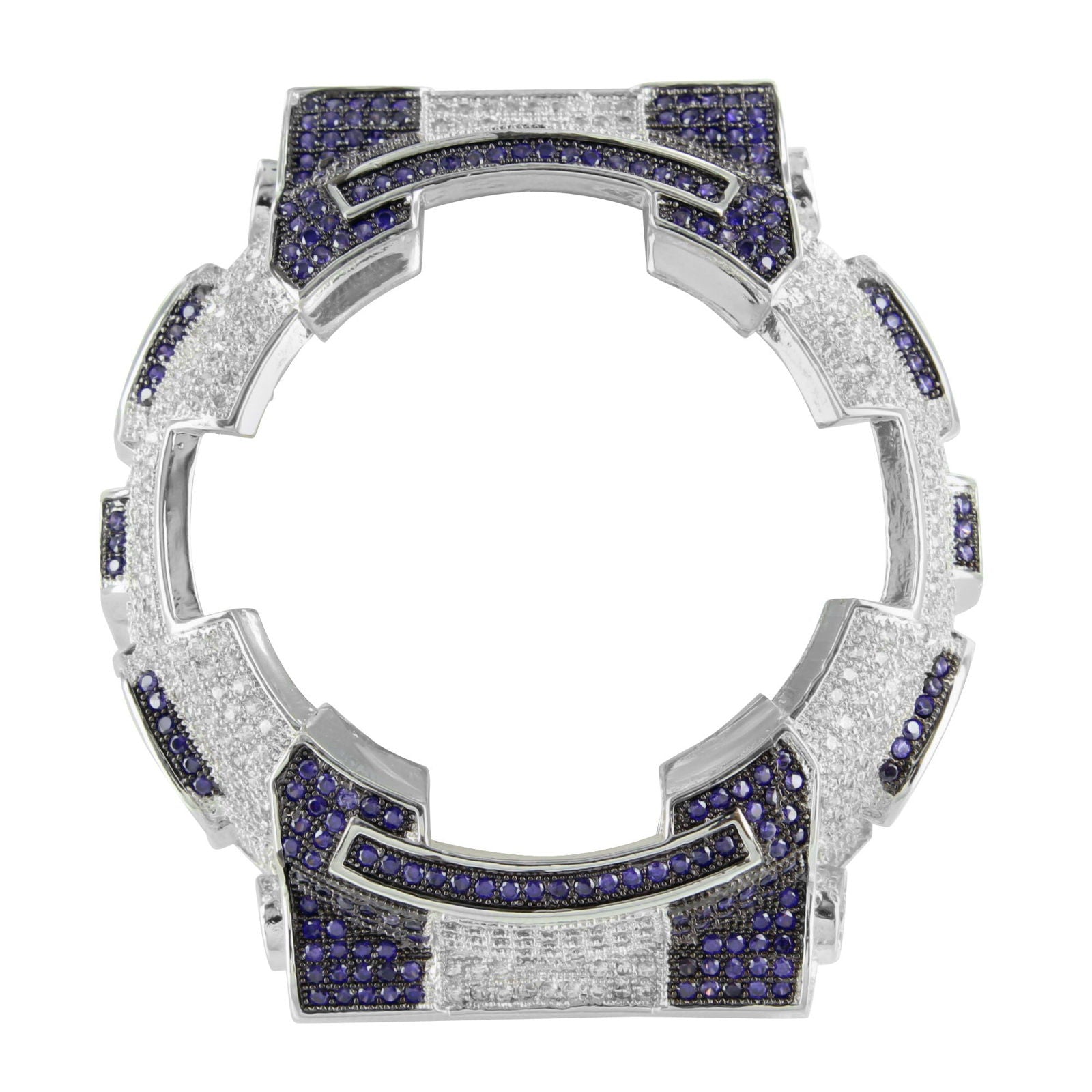 G Shock GA100 Watch - Blue & White Bezel with Lab Diamond Accents, White Gold Finish | Durable Sports & Casual Timepiece for Men