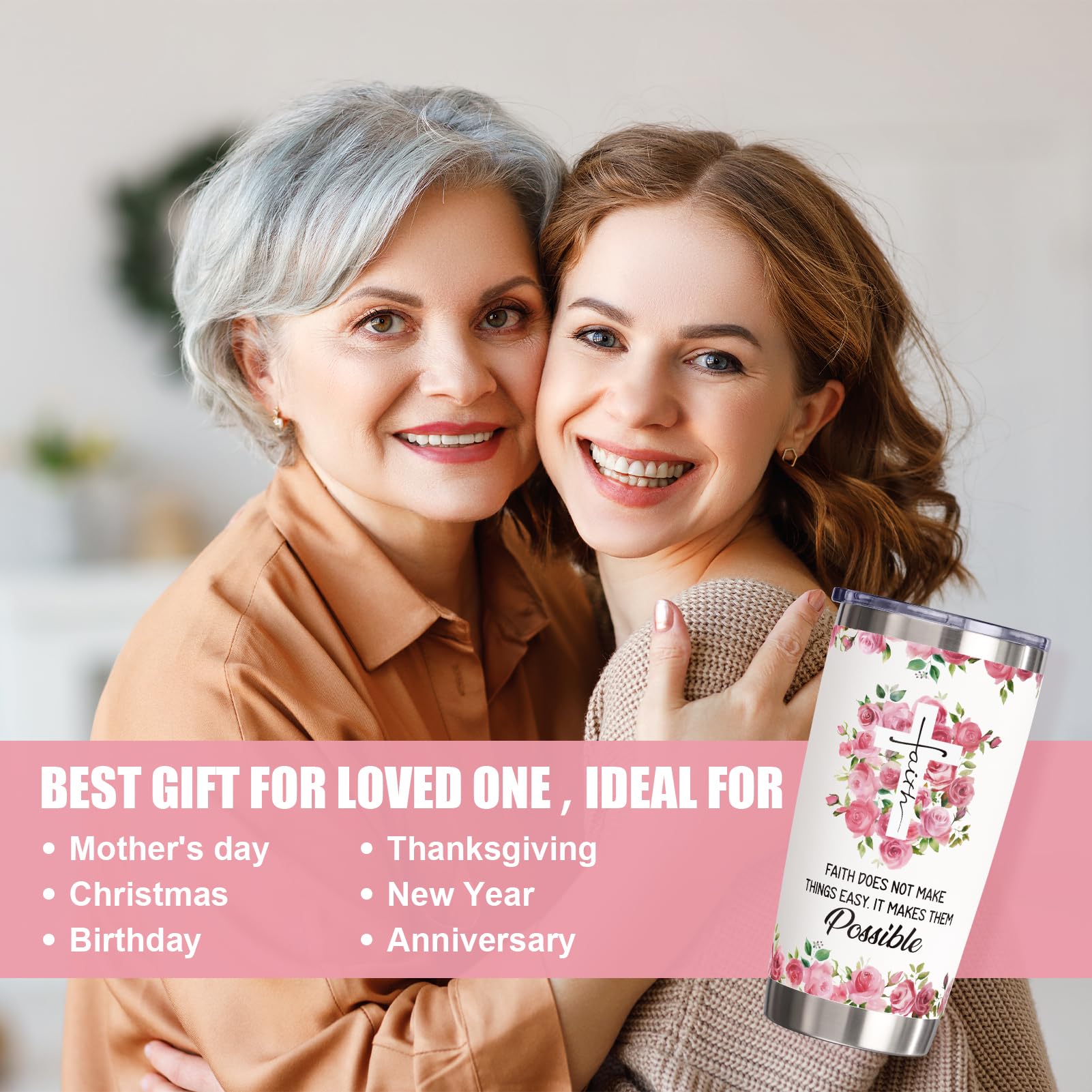 20oz Insulated Tumbler - Christian Gifts for Women, Inspirational Religious Gift with Jesus Design - Perfect for Birthday, Mother's Day, Baptism, Bible Study & Daily Use - Great for Mom, Grandma, Friends, Aunt, Sister, Wife & Coworkers