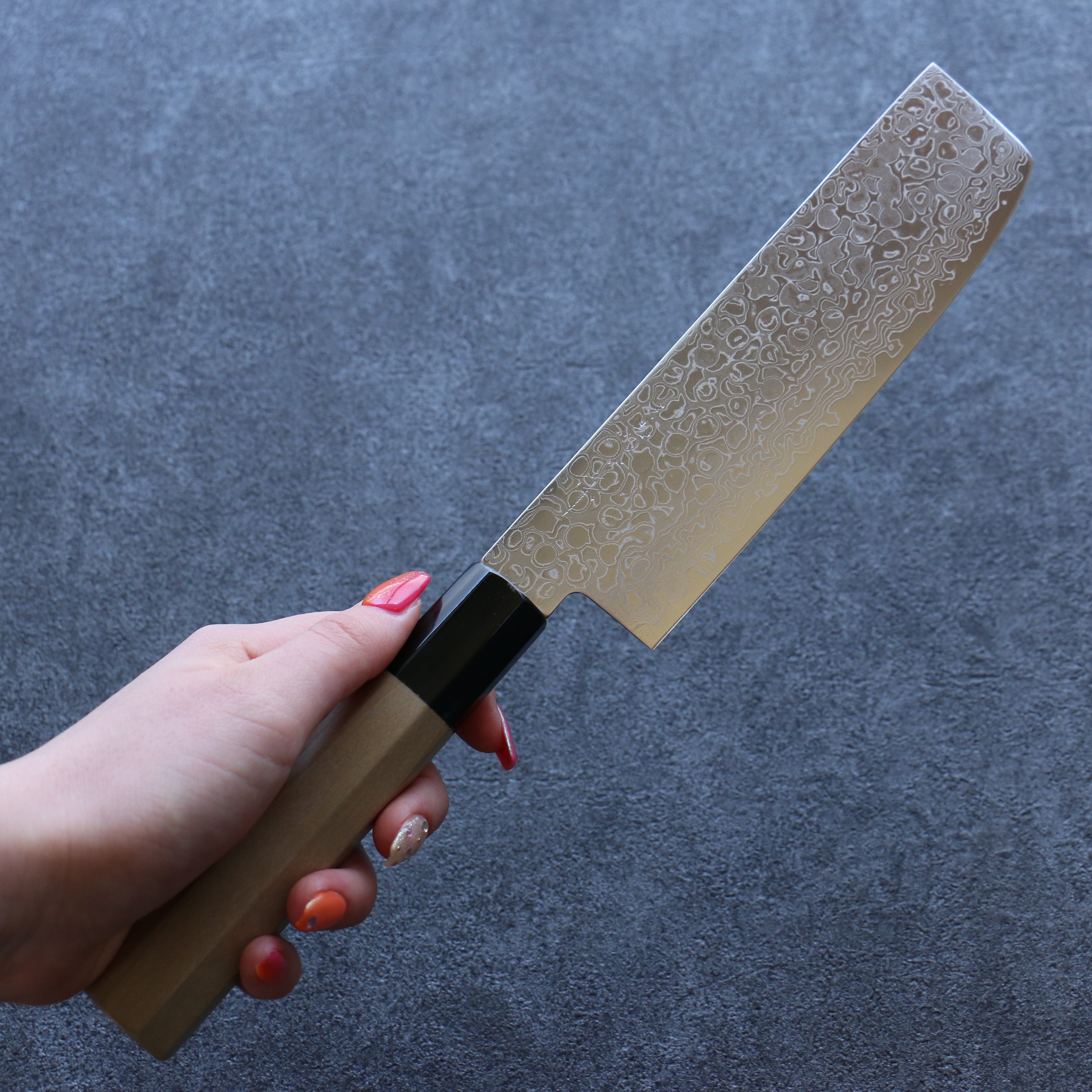 Premium Misuzu AUS10 Damascus Steel Nakiri Knife 165mm - Japanese Kitchen Knife with Magnolia Wood Handle - Perfect for Slicing Vegetables, Herbs & Sushi Preparation