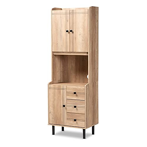 Bowery Hill Oak Brown Finished 3-Drawer Kitchen Storage Cabinet - Solid Wood Organizer for Pantry, Dining Room & Home Decor | Perfect for Storing Utensils, Spices & Kitchen Essentials
