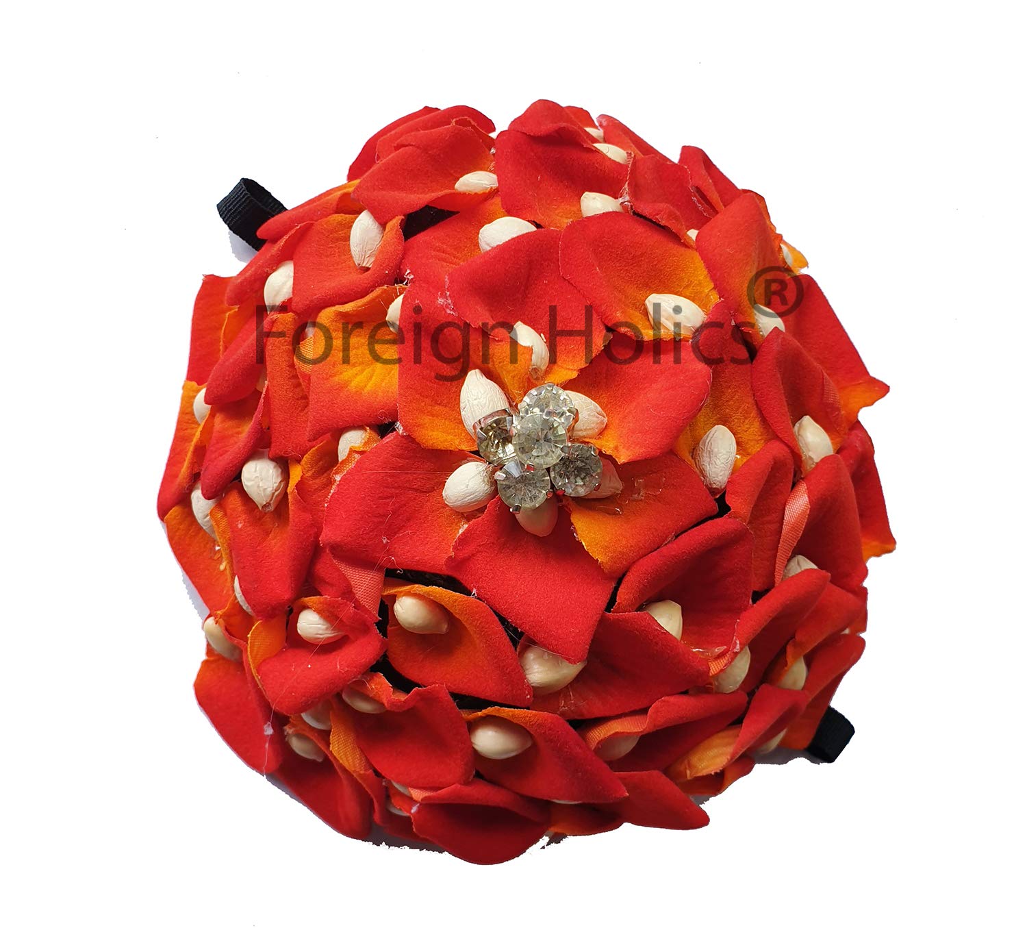 Orange Velvet Juda Hair Flower Gajra for Wedding Bun Decoration - Pack of 1 | Bridal Hair Accessories for Indian Weddings, Mehendi & Cultural Events