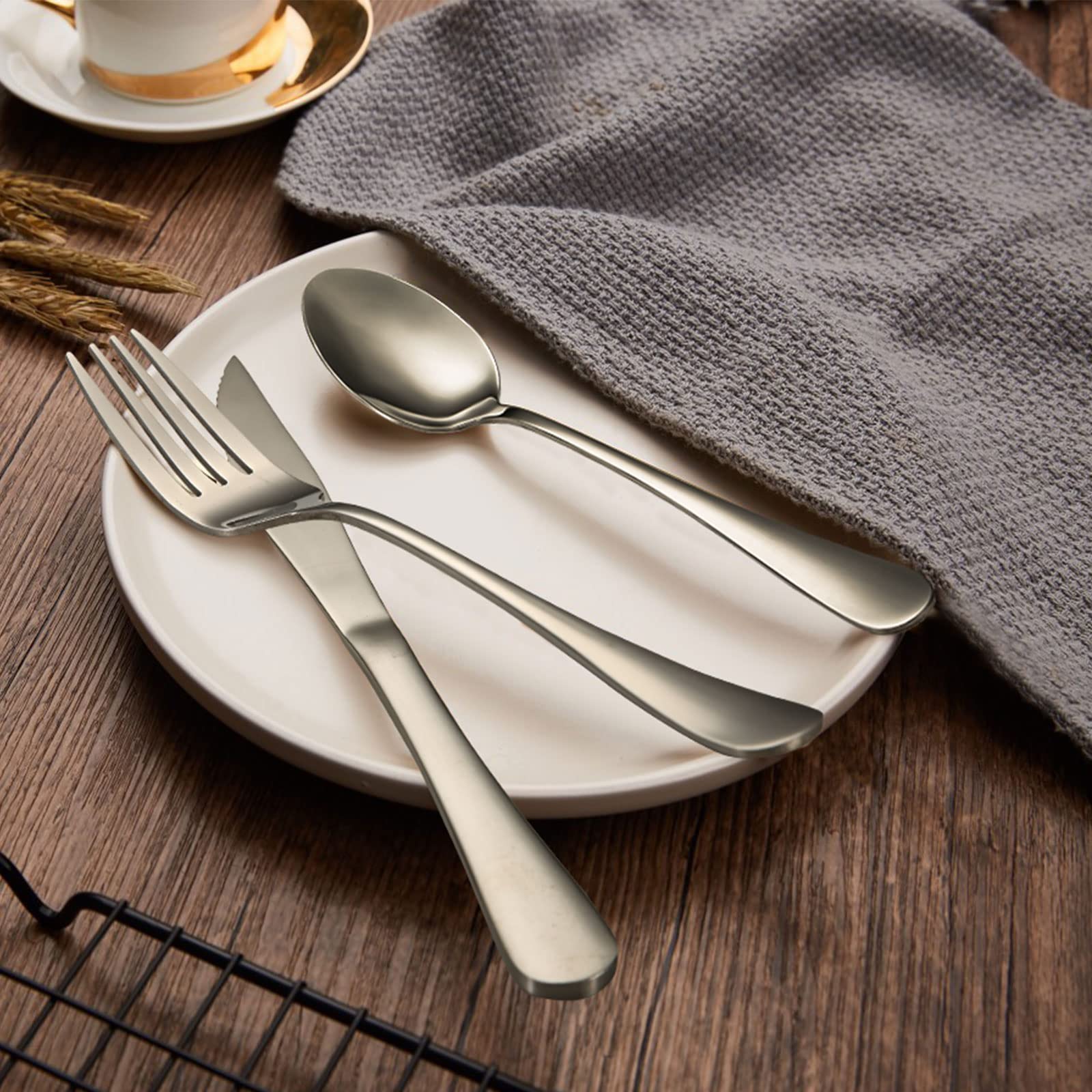 12-Piece Stainless Steel Silverware Set for 2 - Mirror Polished Flatware Set with Steak Knives, Forks & Spoons - Dishwasher Safe Kitchen Cutlery for Dining, Parties & Everyday Use