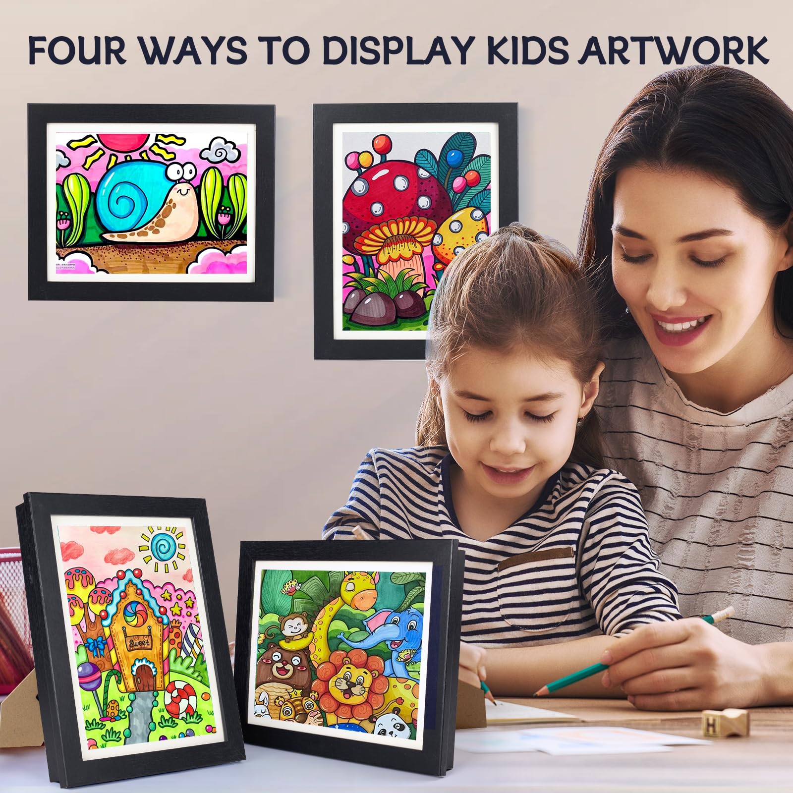 Kids Art Frame 10x12.5 - Changeable Front Opening Display with Storage | Perfect for Bedroom & Classroom Decor