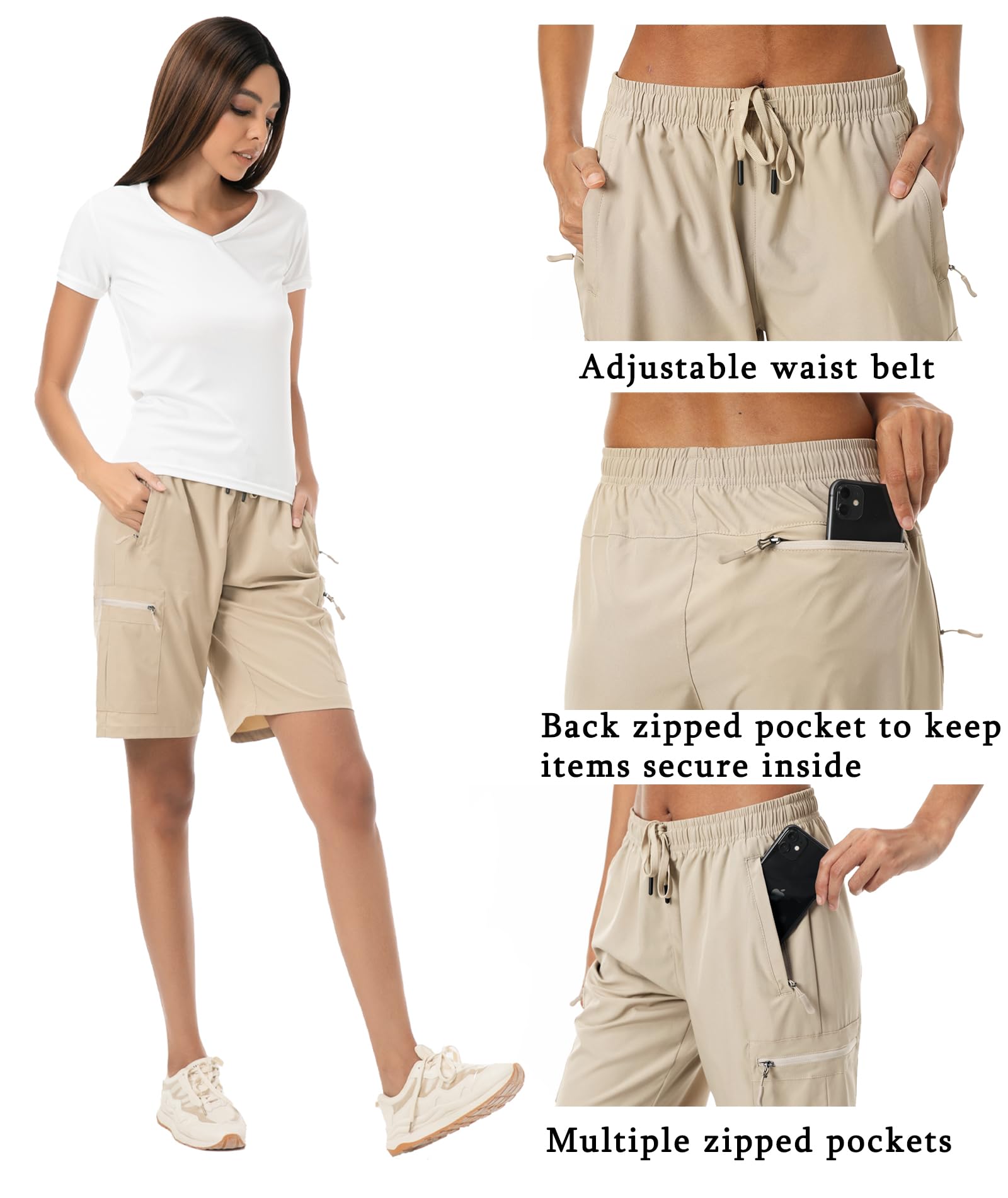 CT-Tebrun Women's Lightweight Hiking Cargo Shorts - Quick Dry Breathable Athletic Shorts with Pockets for Summer, Travel, Golf & Outdoor Activities