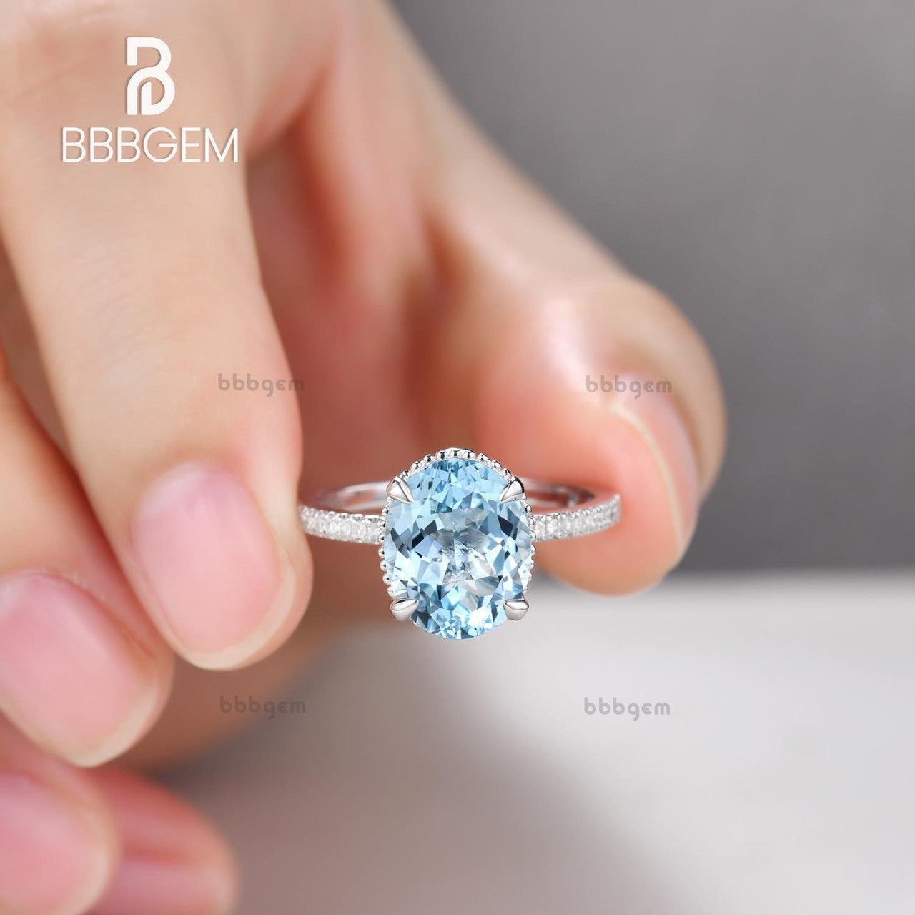 3.5 Carat Blue Oval Aquamarine Engagement Ring with Diamond Band in 14k Rose Gold - Perfect for Proposals, Anniversaries & Special Occasions