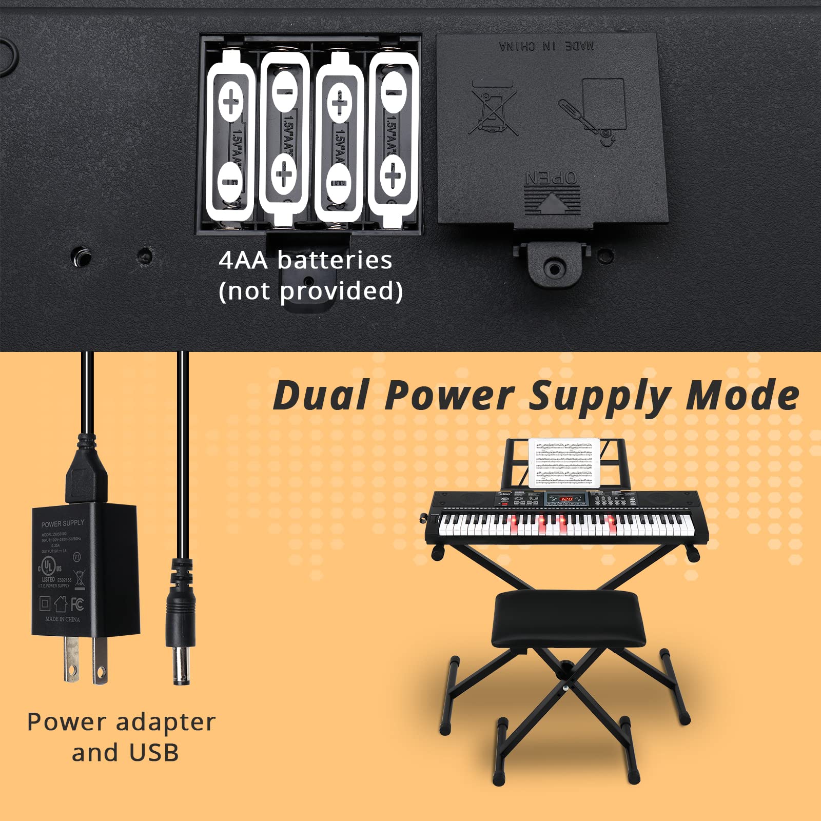 GLARRY 61-Key Full Size Portable Electric Keyboard Piano Set for Beginners & Kids - Includes Piano Bench, Stand, Music Stand, Microphone, Headphone & Power Supply - Perfect for Home Practice, Music Lessons & Christmas Gifts