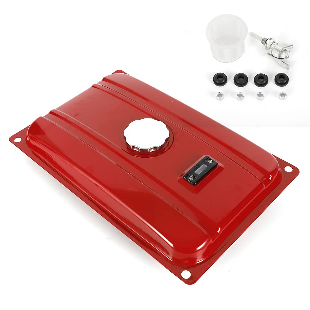 Universal 5 Gallon Generator Gas Fuel Tank with Chrome Cap & Filter - Compatible with EC2500 18.9L, Red Metal Fuel Valve Replacement - Perfect for Portable Generators, Camping & Emergency Power Backup