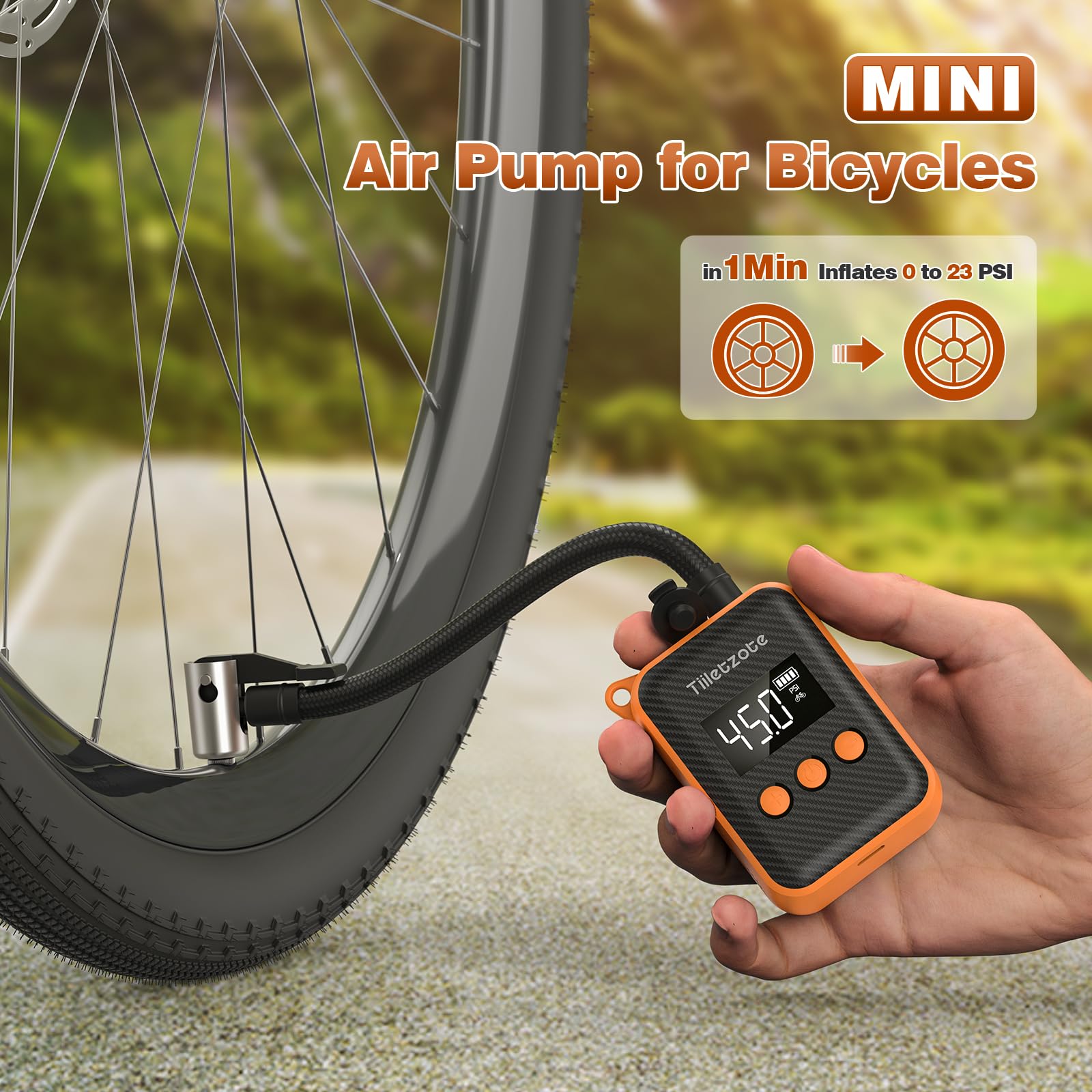 130 PSI Electric Mini Bike Pump - Portable Rechargeable Bicycle Tire Inflator with Pressure Gauge & Auto-Shutoff - Compatible with Presta & Schrader Valves - Perfect for Mountain, City & Road Bikes - Great for Emergency Repairs, Commuting & Outdoor Adventures