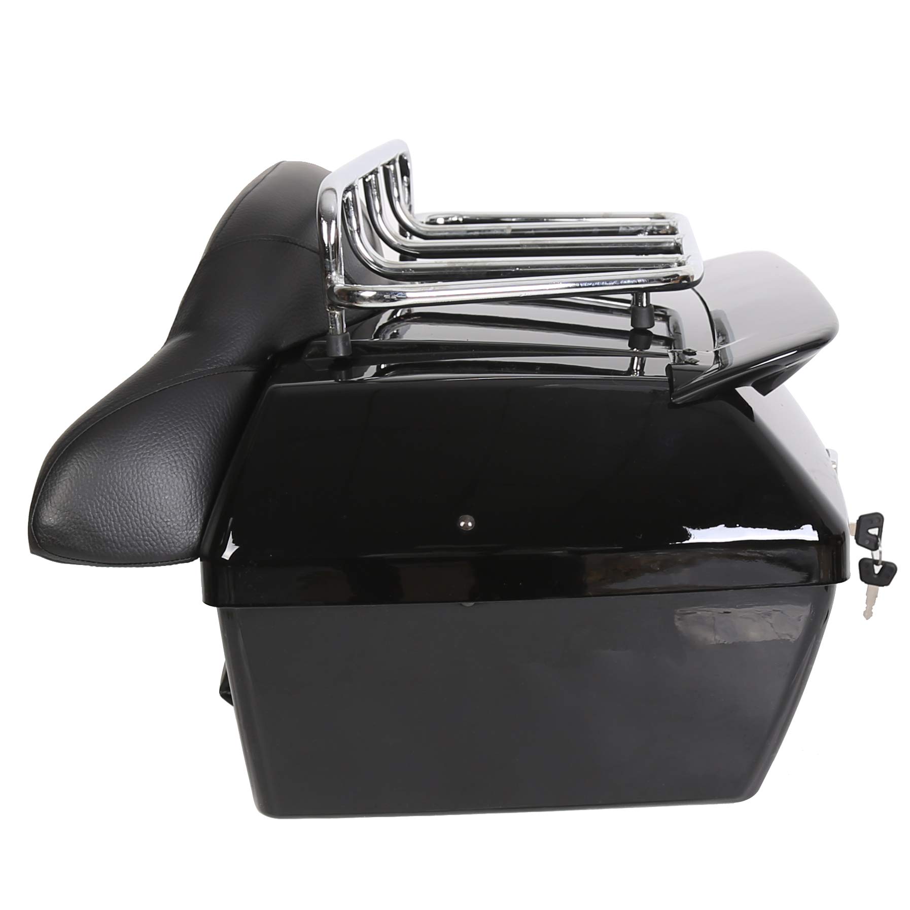 KUAFU Universal Motorcycle Trunk Tour Pack - Fits Yamaha, Honda, Harley Davidson, Suzuki & Vulcan - Black Hard Luggage Tail Box with Backrest & LED Tail Light - Perfect for Long Distance Riding, Commuting & Road Trips