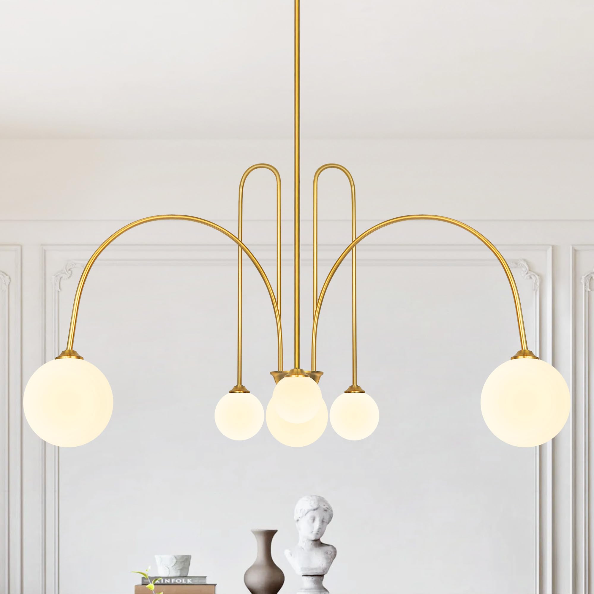 Vintage Gold Sputnik Chandelier - 6 Light Mid Century Modern Pendant Lighting for Dining Room, Large 49