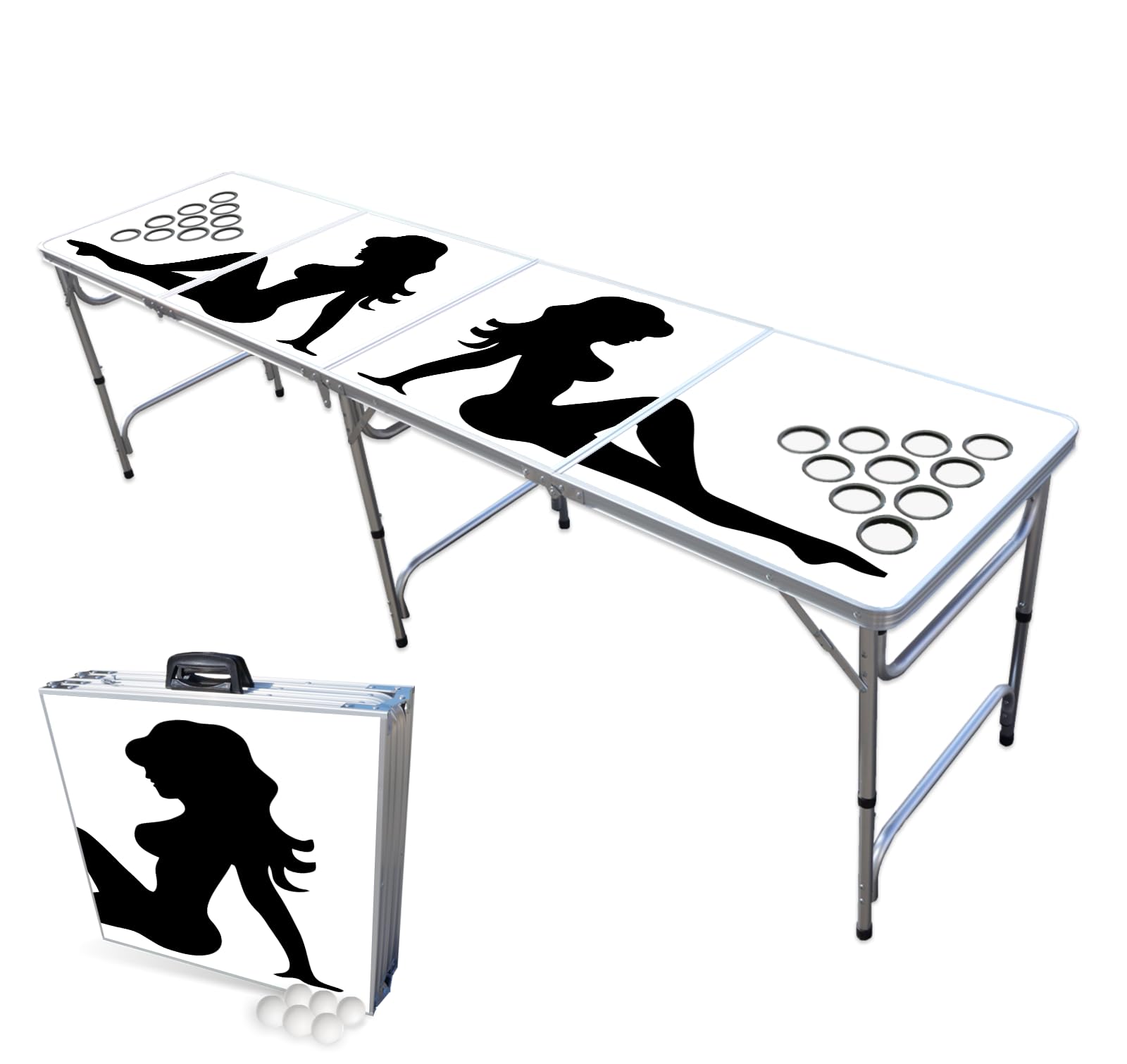 8-Foot Folding Beer Pong Table with Cup Holes - Trucker Girl Edition | Portable Party Game Table for Outdoor Tailgating, College Dorms & Backyard BBQs