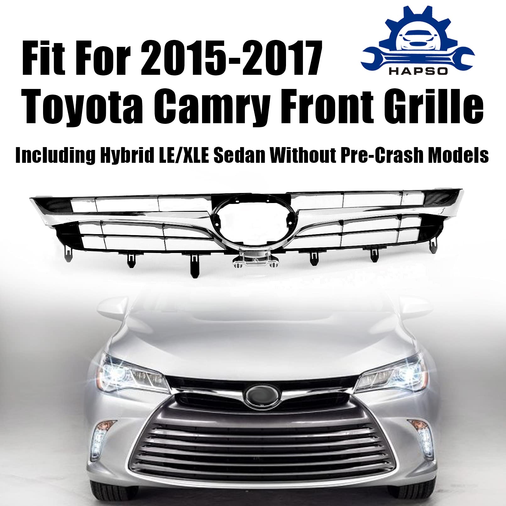 Chrome Front Bumper Upper Grille Replacement for 2015-2017 Toyota Camry LE XLE SE XSE - Compatible with Part Numbers 5310106411 & TO1200377 | Perfect Upgrade for Car Exterior Styling & Protection