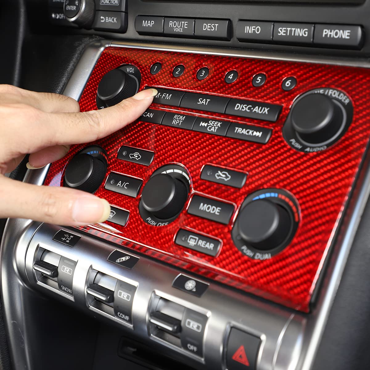 Carbon Fiber Center Control Volume Panel Decorative Patch for 2008-2016 Nissan GT-R R35 - Red Interior Accessory | Perfect for Car Enthusiasts & Custom Upgrades