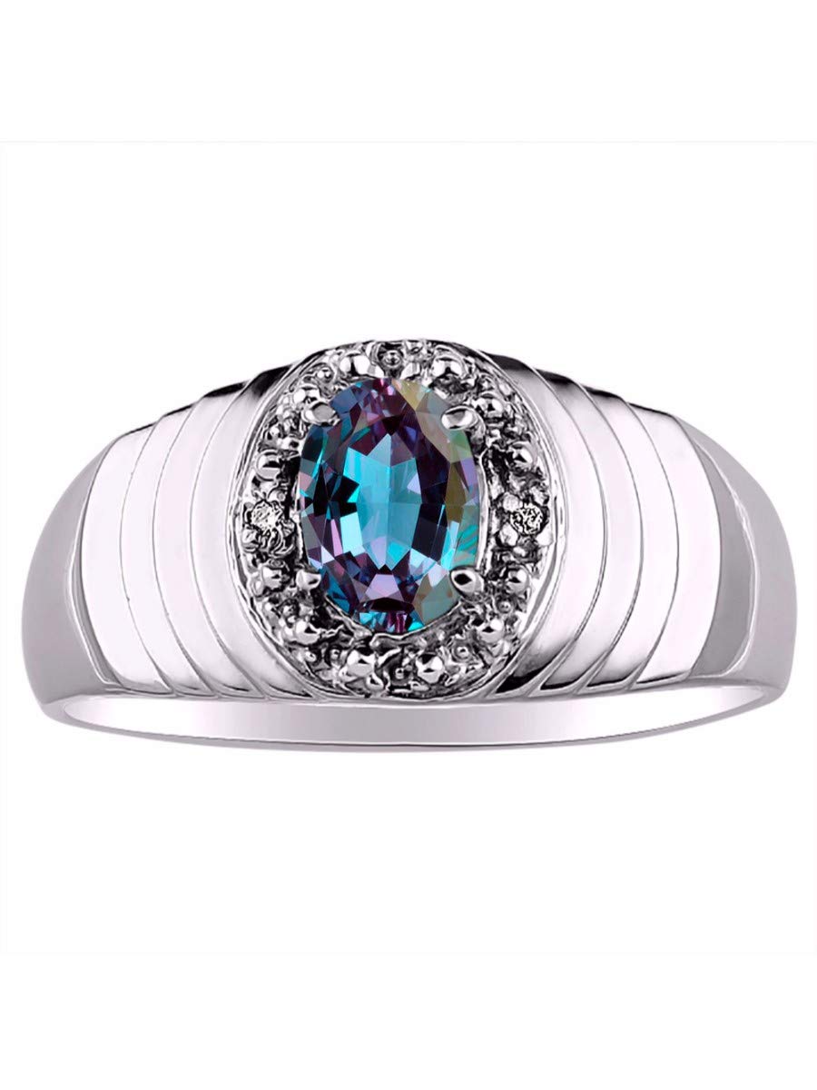 RYLOS Sterling Silver Men's Ring with Genuine Diamonds - 7X5MM Oval Gemstone Designer Ring, Birthstone Jewelry for Men in Sizes 8-13 | Perfect for Weddings, Anniversaries & Gifts
