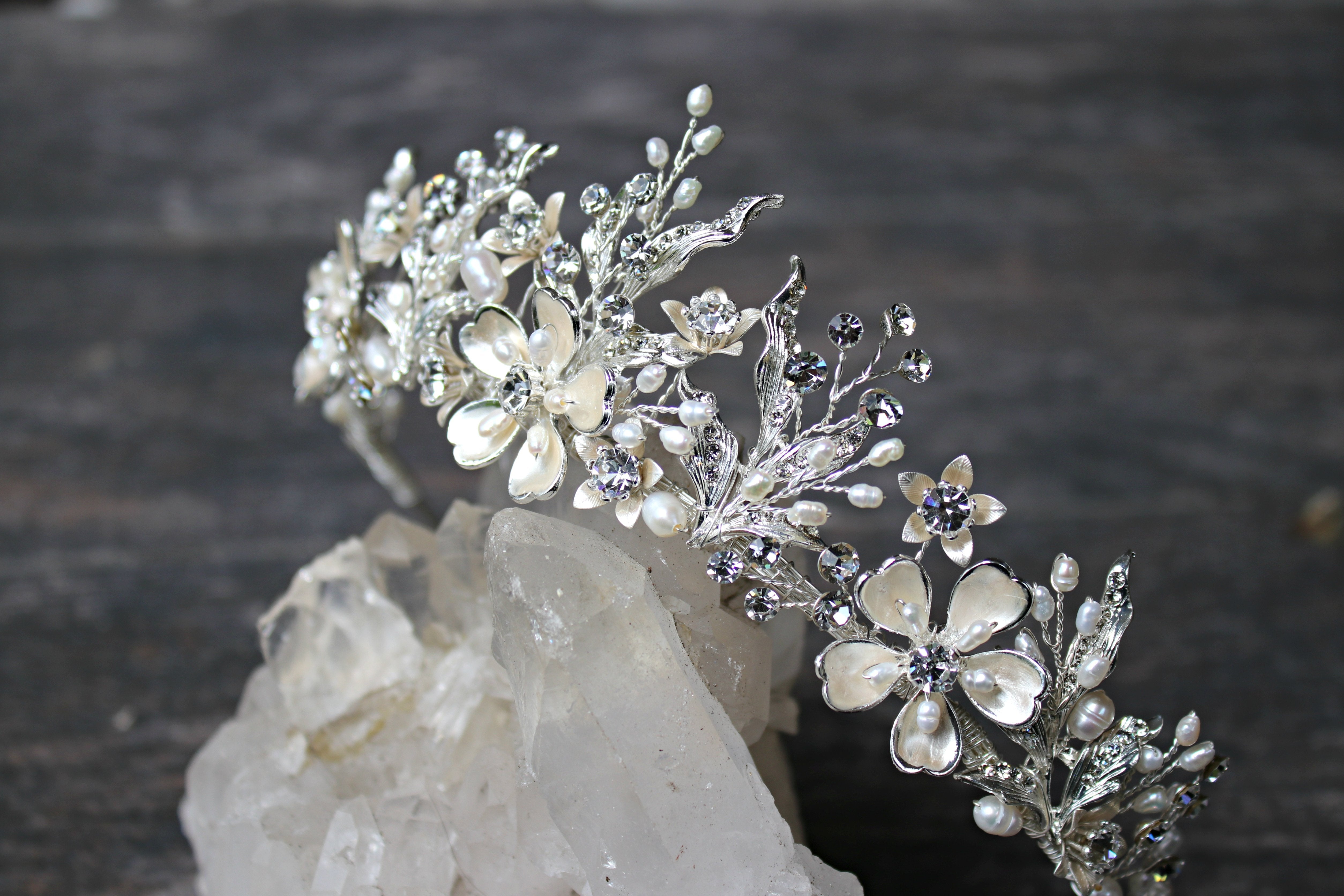 GENEVIEVE Tiara with Genuine Aquamarine and Blue Topaz Gemstone Briolettes - Elegant Bridal Crown for Weddings, Prom, and Special Occasions