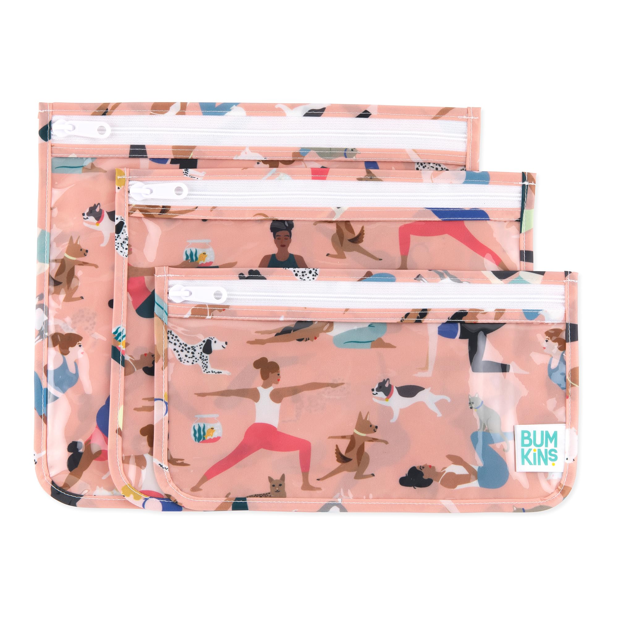 Bumkins 3-Piece TSA Approved Travel Toiletry Bag Set - Clear Quart Size Zip Pouch for Airplane Carry On, Baby Diaper & Makeup Organization | Perfect for Yoga, Gym & Family Trips