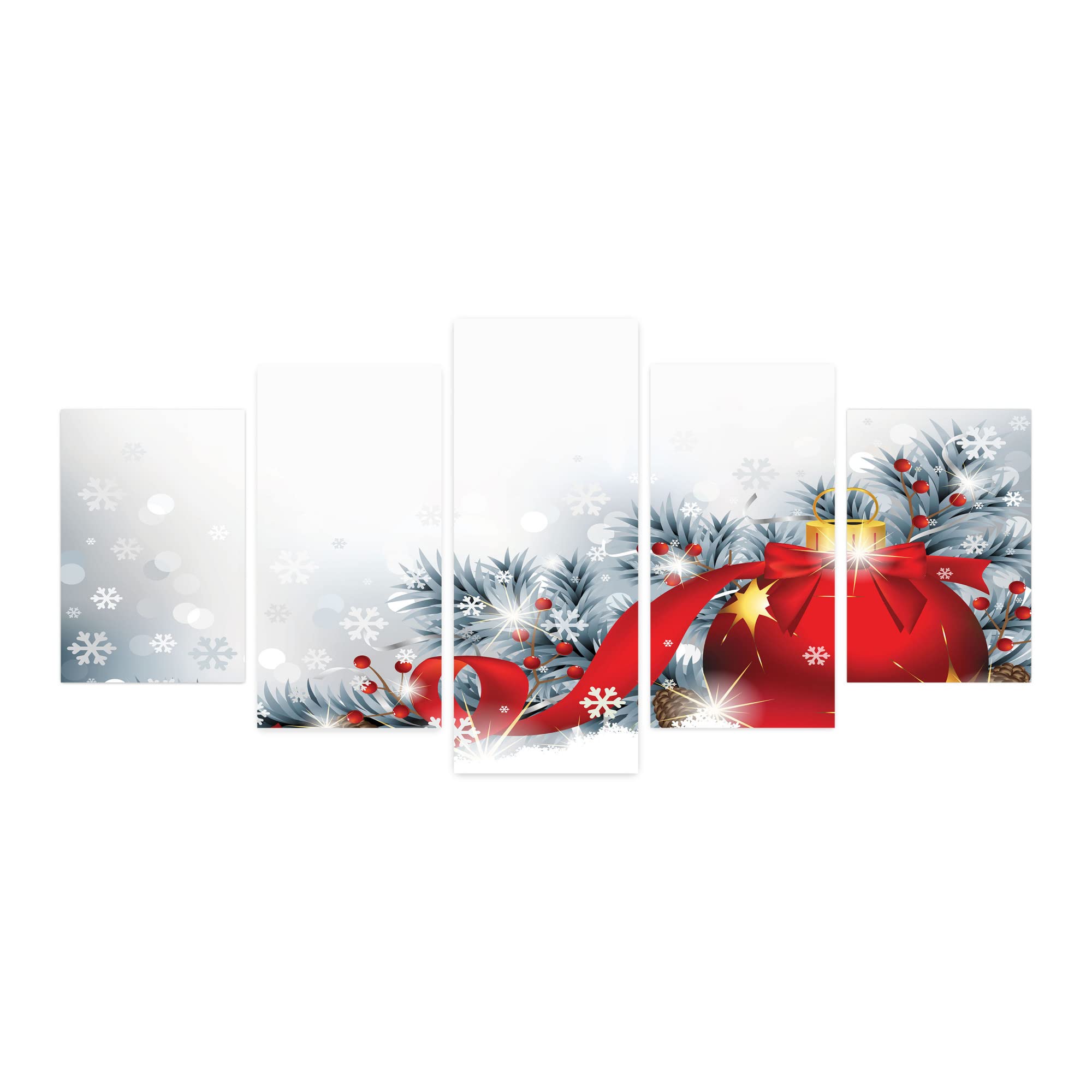 Ambesonne Christmas 5-Panel Acrylic Glass Wall Art Decor - Winter Solstice Noel Design with Big Ball & Holm Snow Print - 60