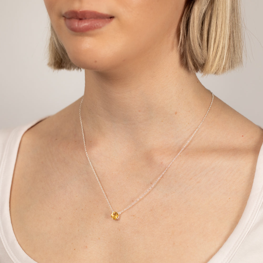 7mm Natural Citrine Pendant Necklace in Sterling Silver with 18