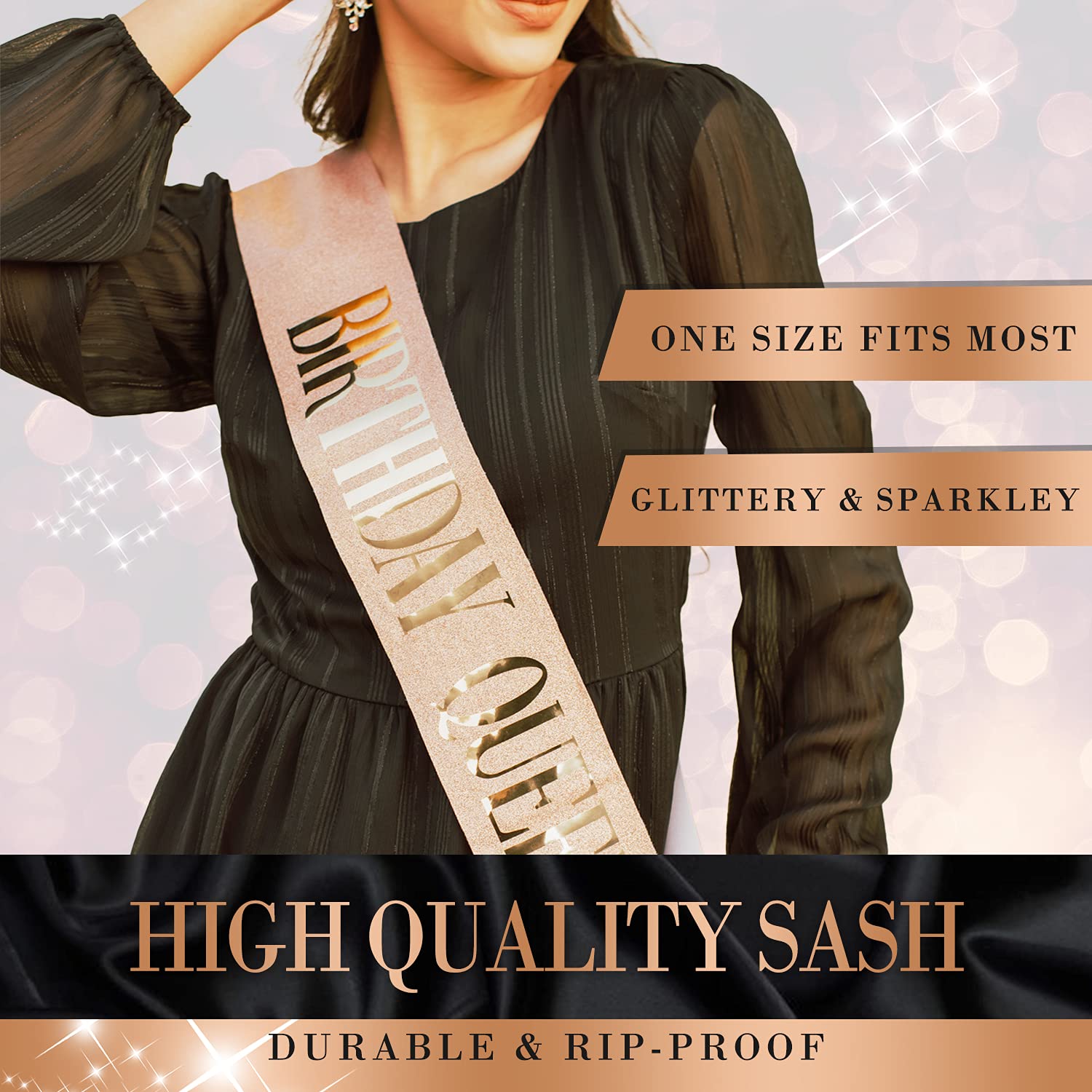 Zipoka Birthday Queen Sash & Tiara Set for Women - Elegant Rhinestone Crown, Earrings & Rose Gold Birthday Accessories - Perfect for Bachelorette Parties, Birthdays & Special Celebrations
