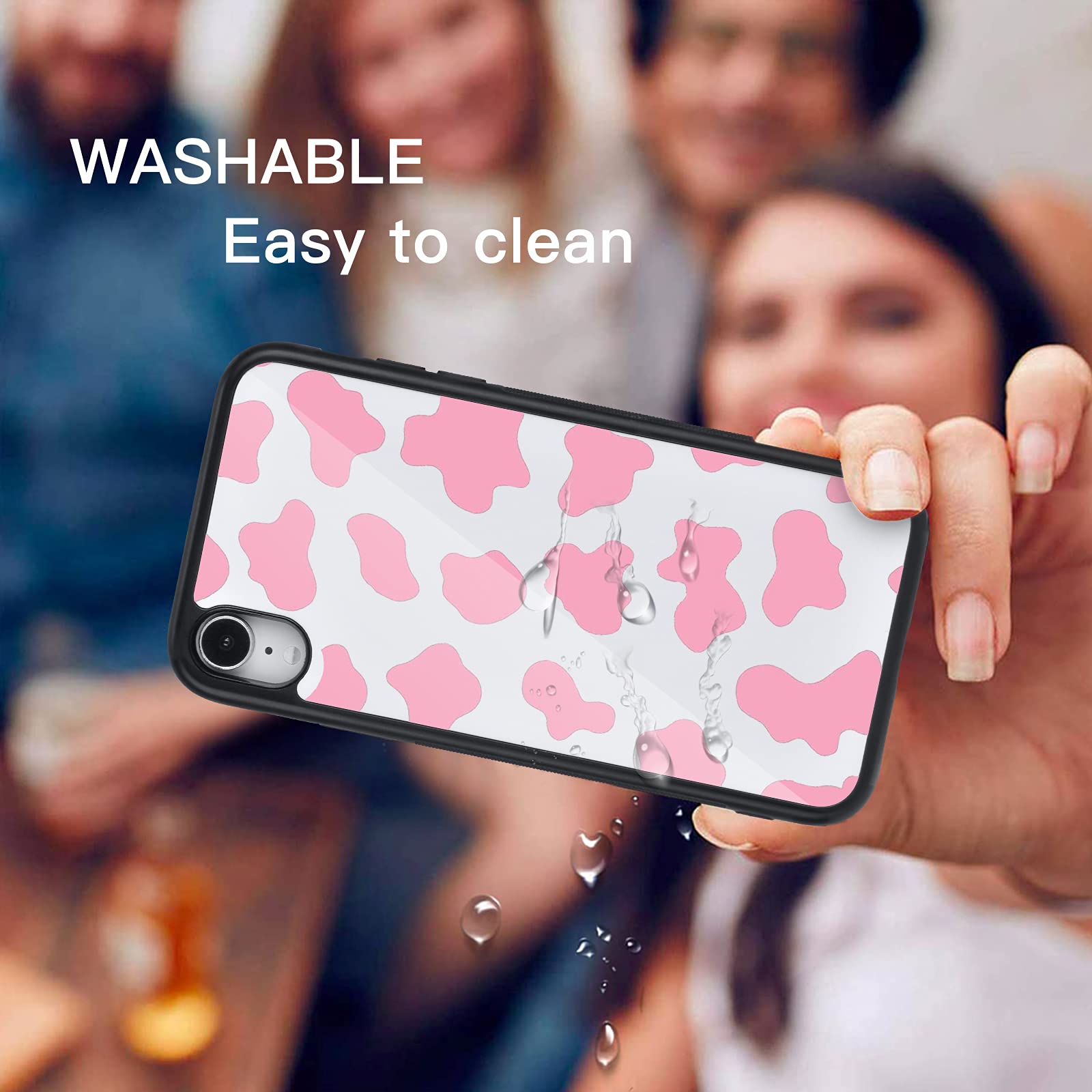 MAYCARI iPhone XR Case - Cute Pink Cow Pattern Design, Hard Back with Soft TPU Bumper Protective Phone Cover for Women & Girls | Perfect for Everyday Use, School, Work & Travel