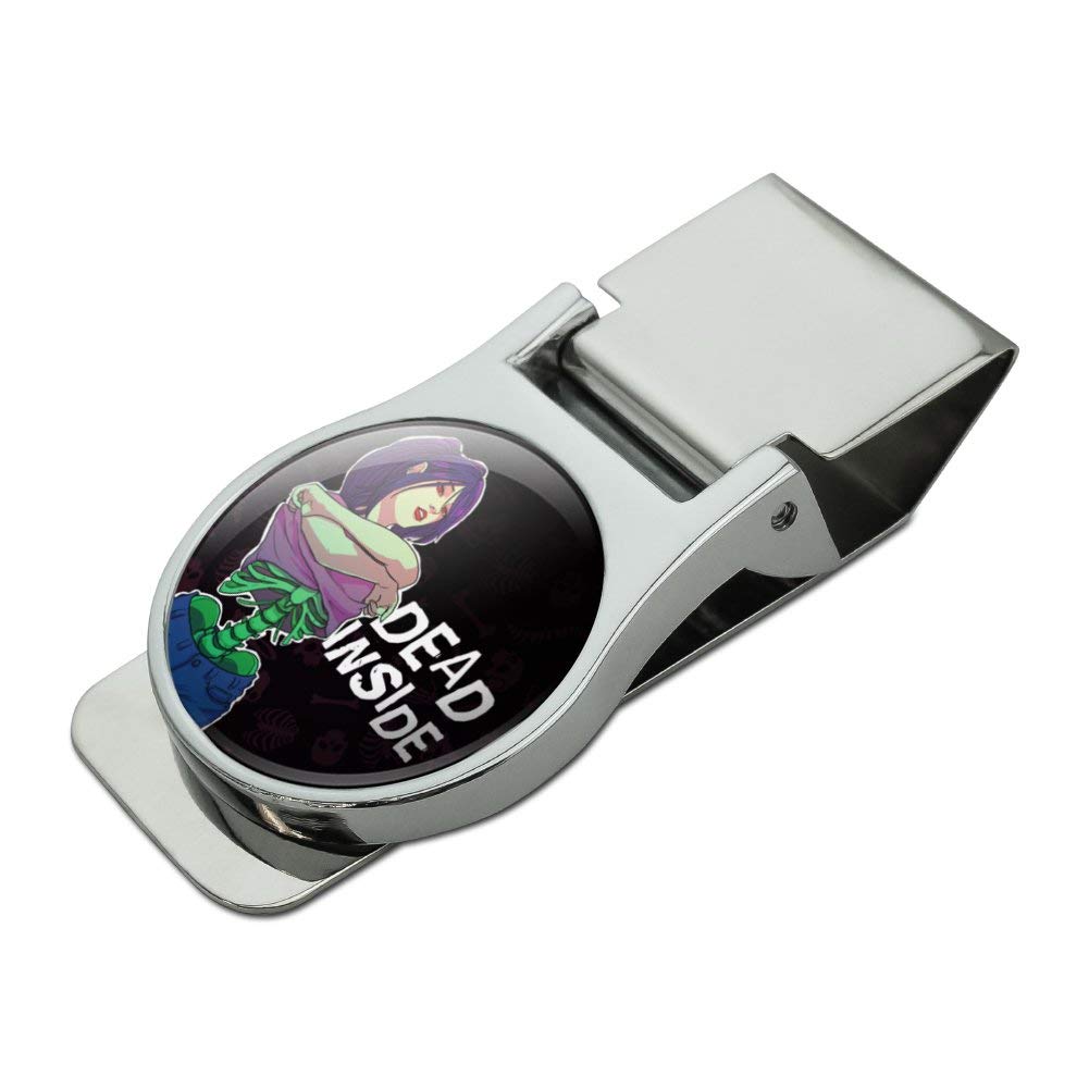Dead Inside Girl with Exposed Skeleton Design - Satin Chrome Plated Metal Money Clip for Cash & Cards | Unique Gothic Accessory for Everyday Use, Gifts, and Alternative Fashion Lovers