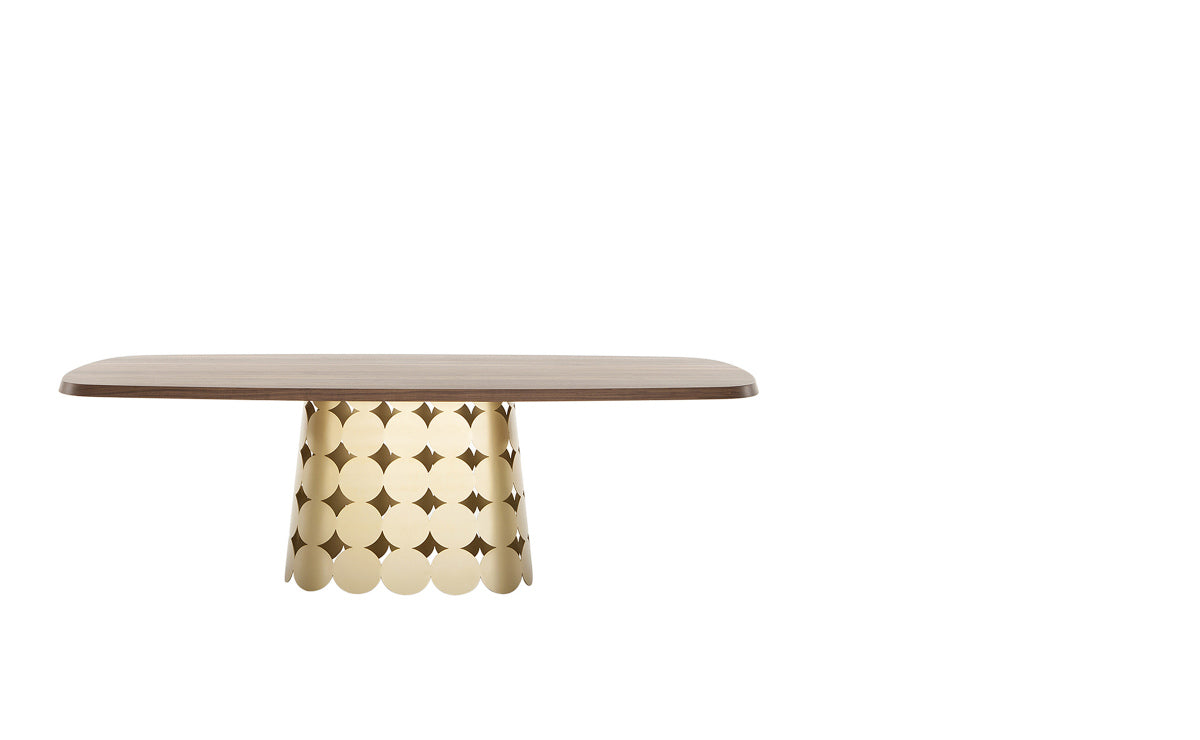 Tonin Casa Italy Pois Solid Wood Coffee Table - Heat Treated Top with Matte Gold Base - Modern Living Room & Lounge Furniture for Home Decor